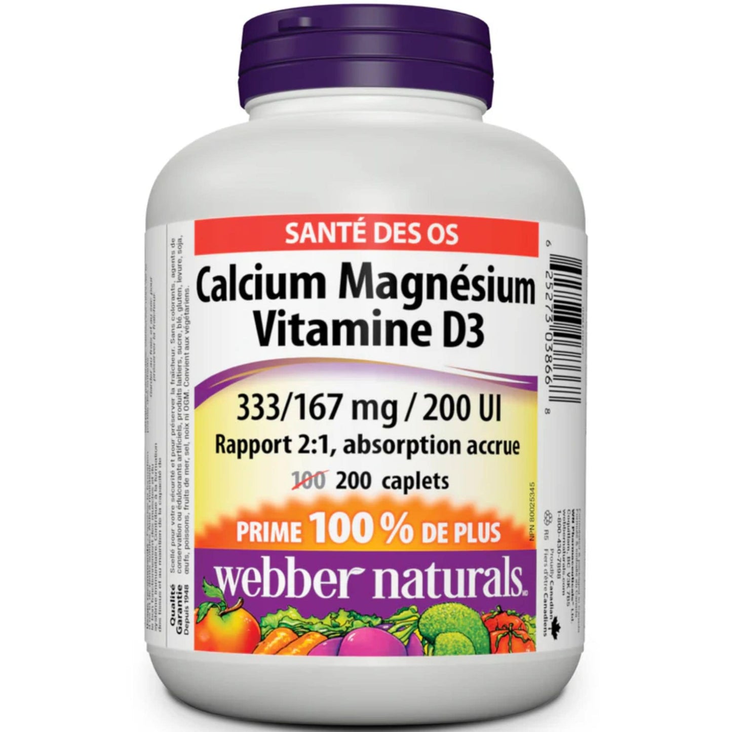 200 Caplets | Webber Naturals Calcium Magnesium Vitamin D3 333/167mg/200IU
