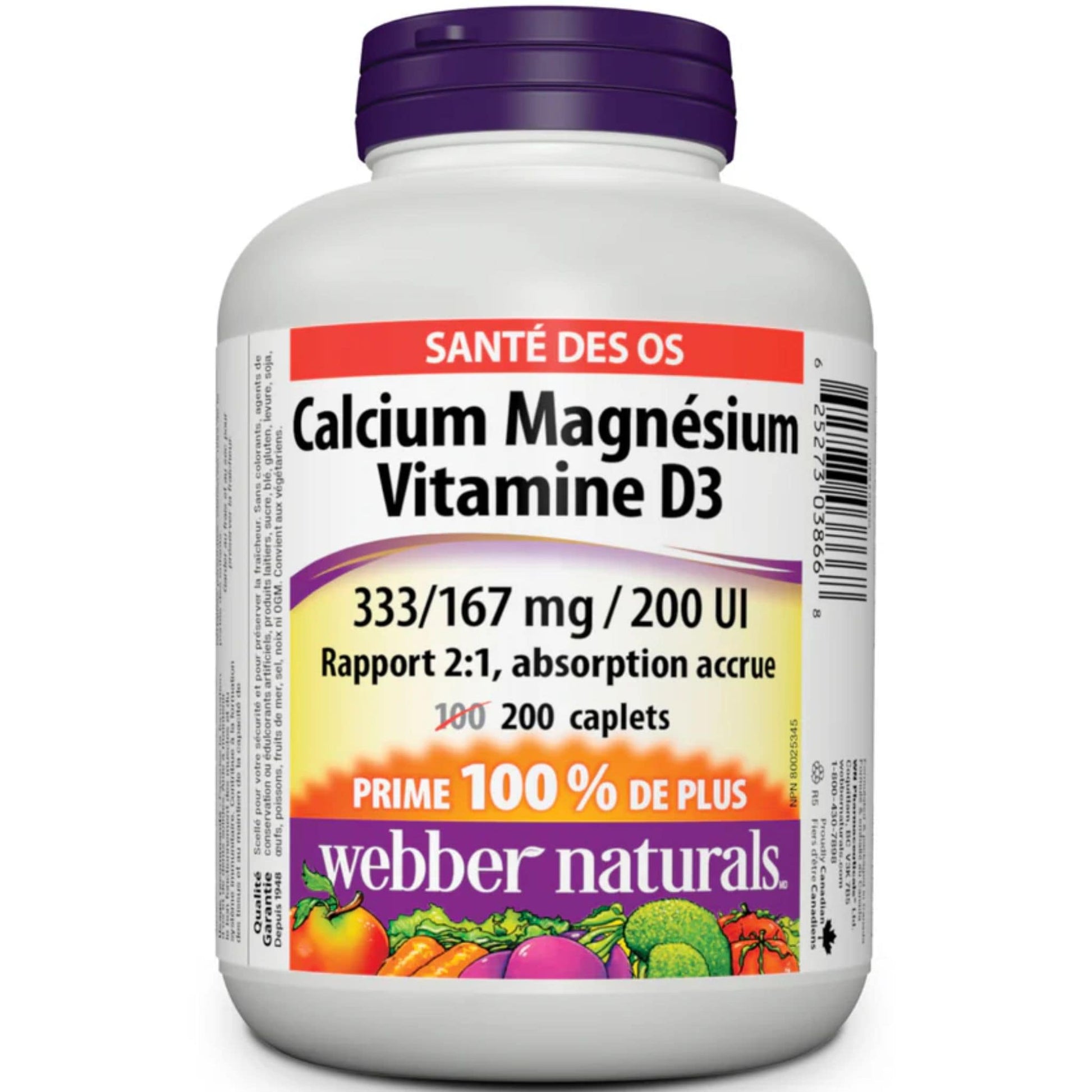 200 Caplets | Webber Naturals Calcium Magnesium Vitamin D3 333/167mg/200IU