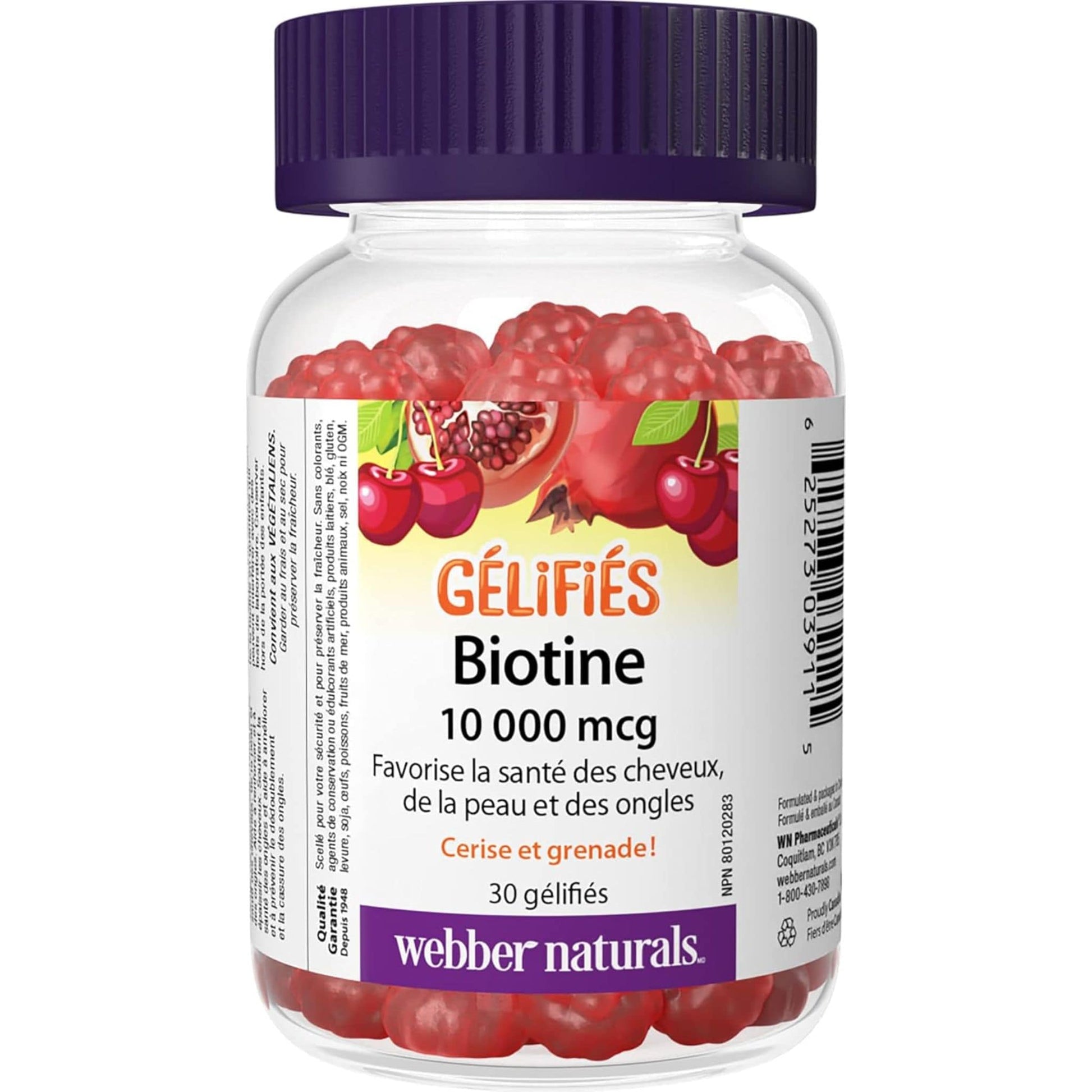 30 Gummies | Webber Naturals Biotin 10,000 mcg Gummies For Healthy Hair, Skin & Nails