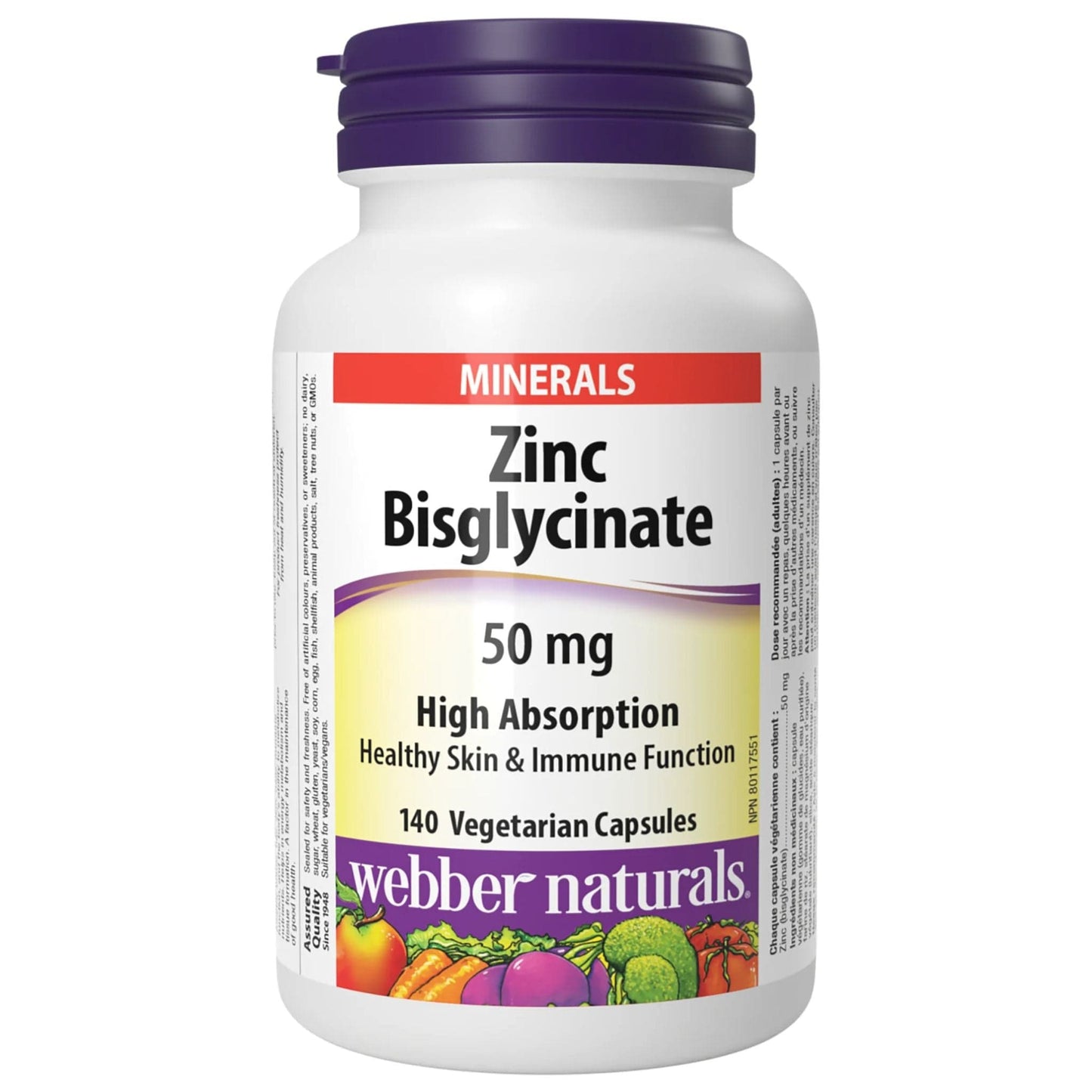 140 Vegetable Capsules | Webber Naturals Zinc Bisglycinate 50 mg