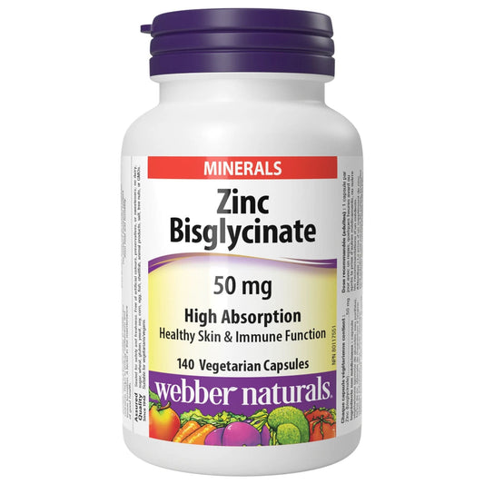 140 Vegetable Capsules | Webber Naturals Zinc Bisglycinate 50 mg