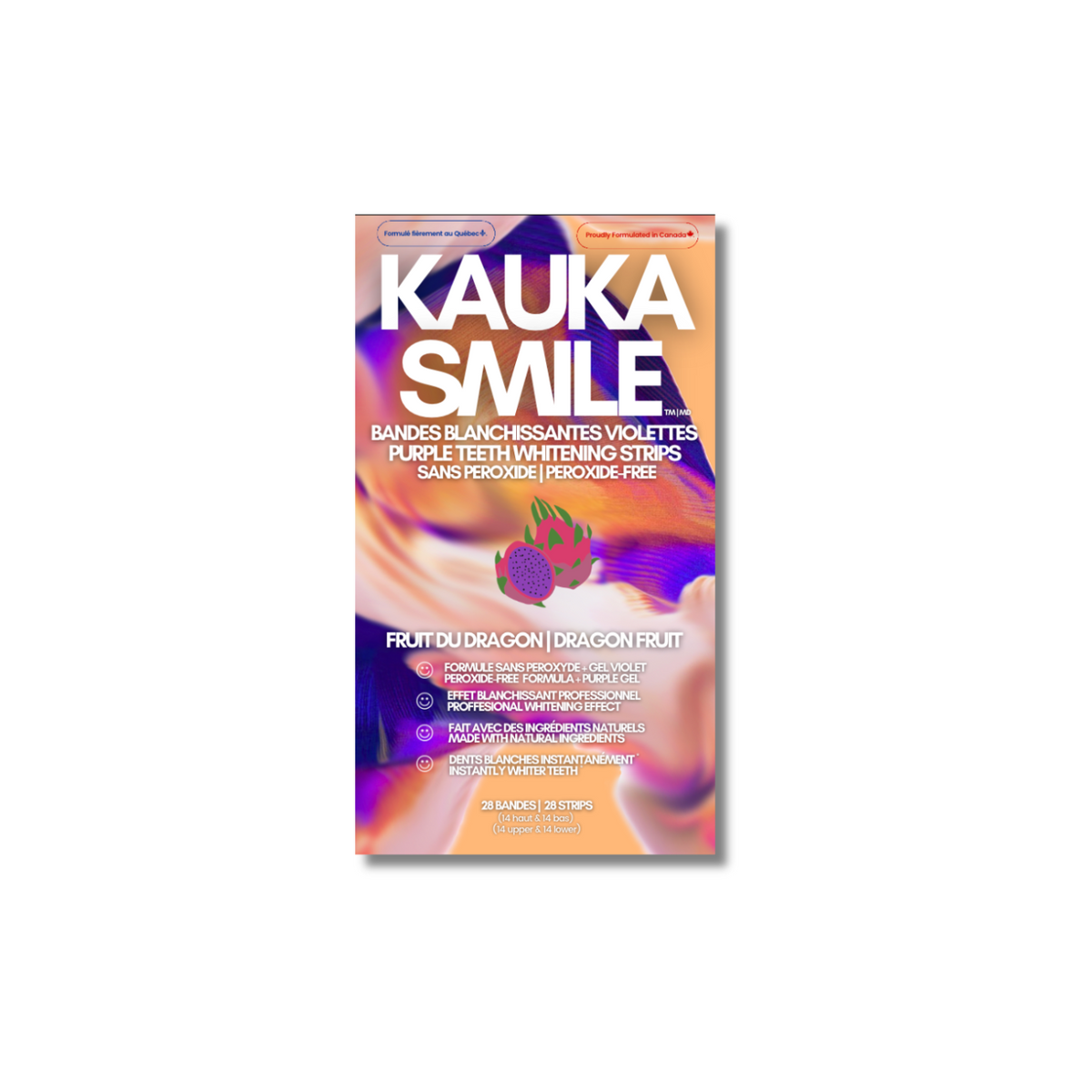 Kauka Smile Purple Gel Peroxide-Free Teeth Whitening Strips, 28 Strips (14 Treatments)