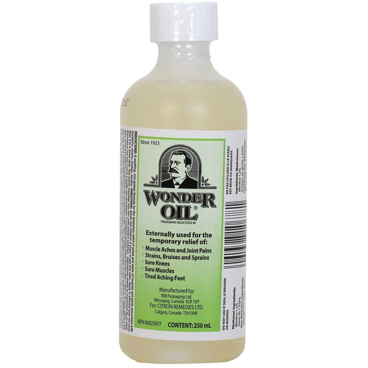 Wonder Oil Pain Relief Liquid with Menthol and Clove Oil, for Muscle and Joint Pain, Strains, Sprains and Tired Aching Feet, 100ml or 250ml - 250ml