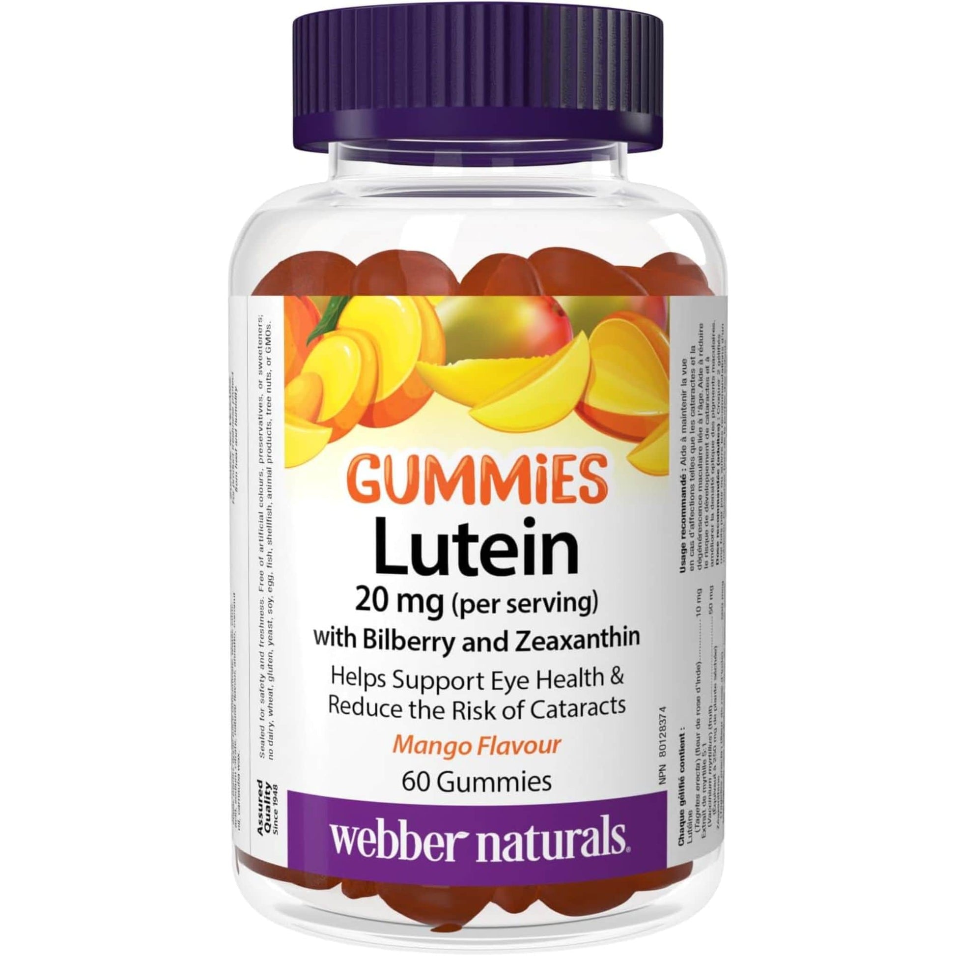 Mango Flavour, 60 Gummies | Webber Naturals Lutein 20 mg with Bilberry and Zeaxanthin