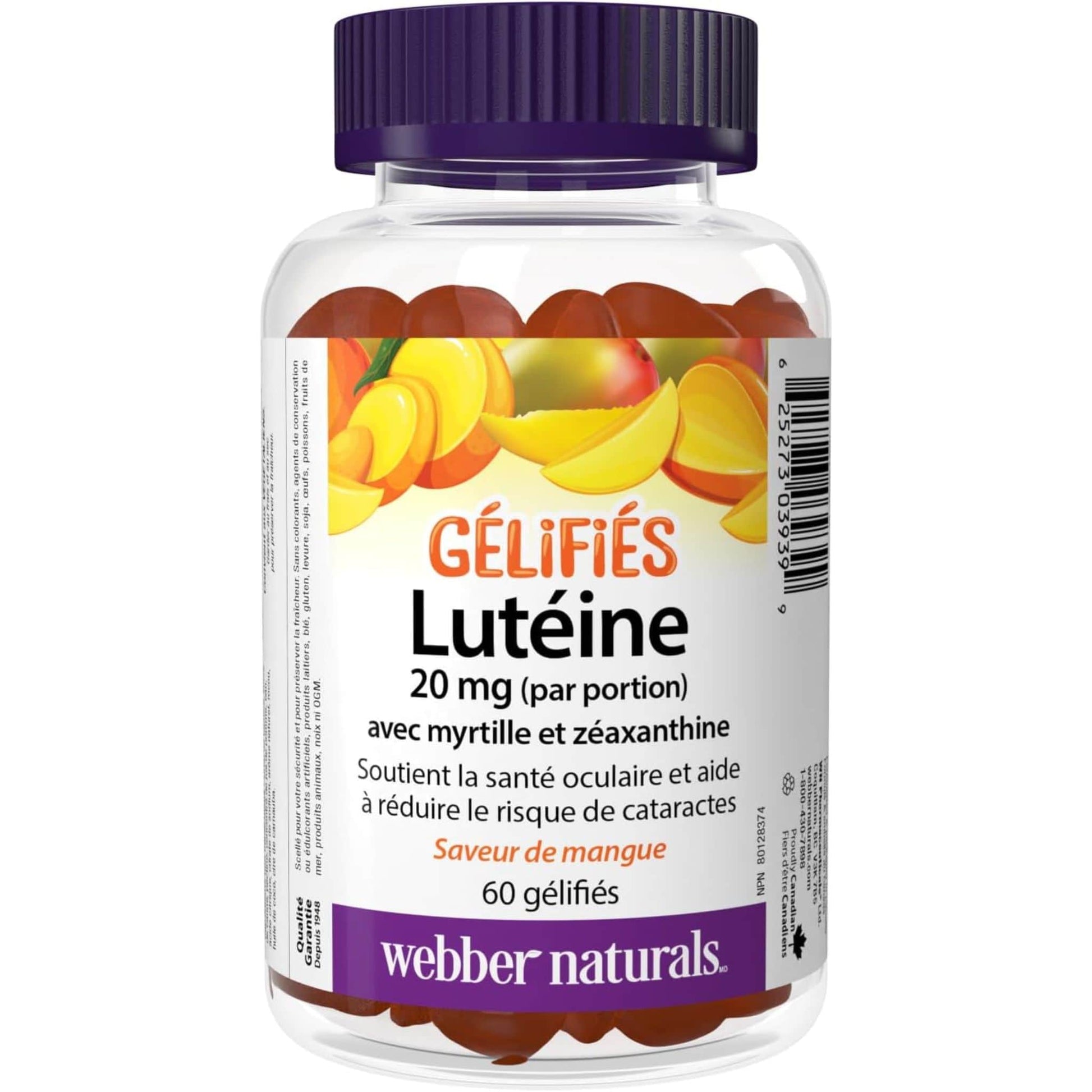 Mango Flavour, 60 Gummies | Webber Naturals Lutein 20 mg with Bilberry and Zeaxanthin