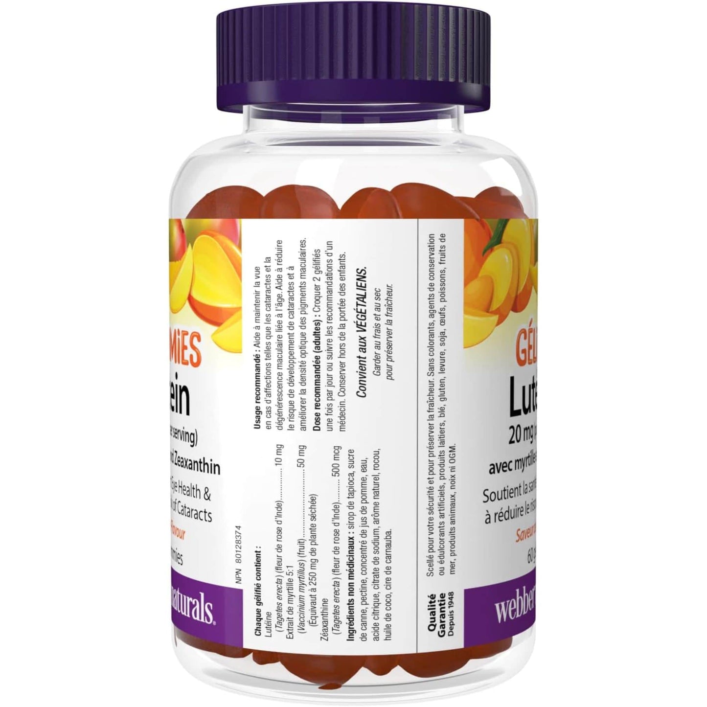 Mango Flavour, 60 Gummies | Webber Naturals Lutein 20 mg with Bilberry and Zeaxanthin