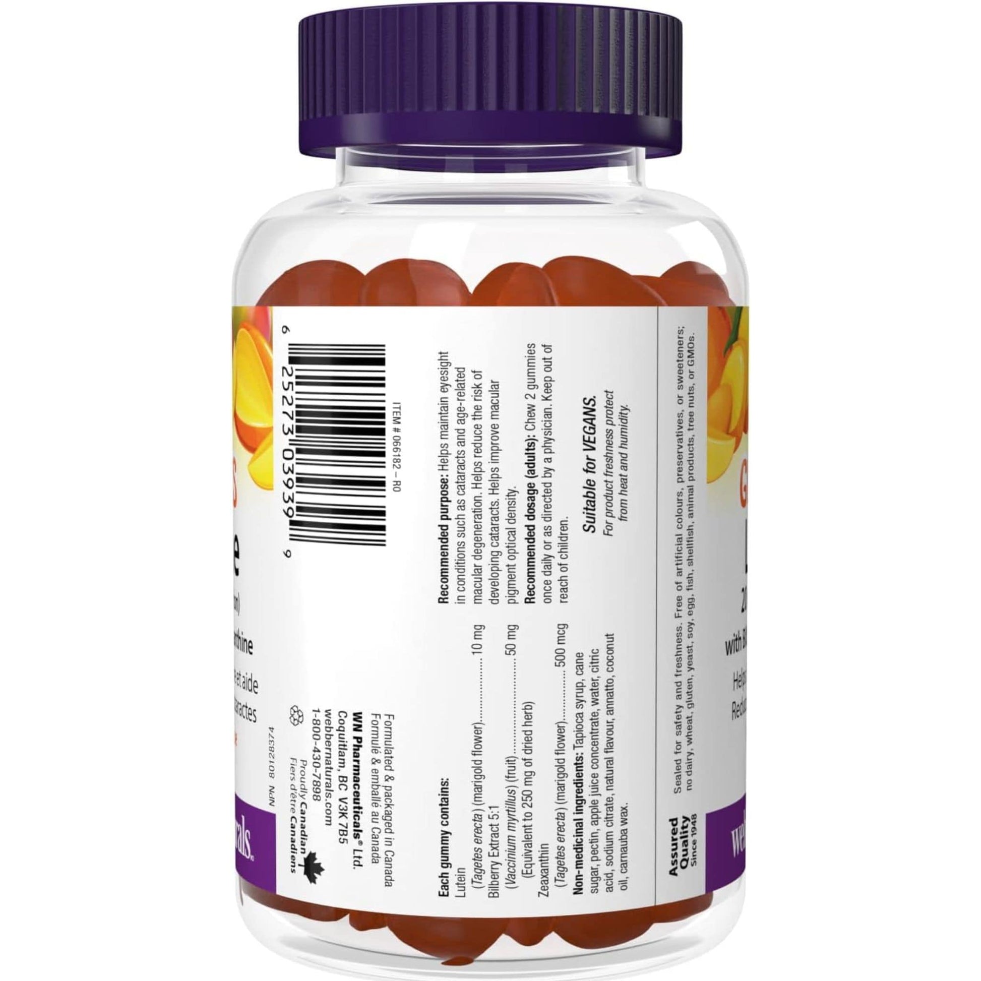 Mango Flavour, 60 Gummies | Webber Naturals Lutein 20 mg with Bilberry and Zeaxanthin