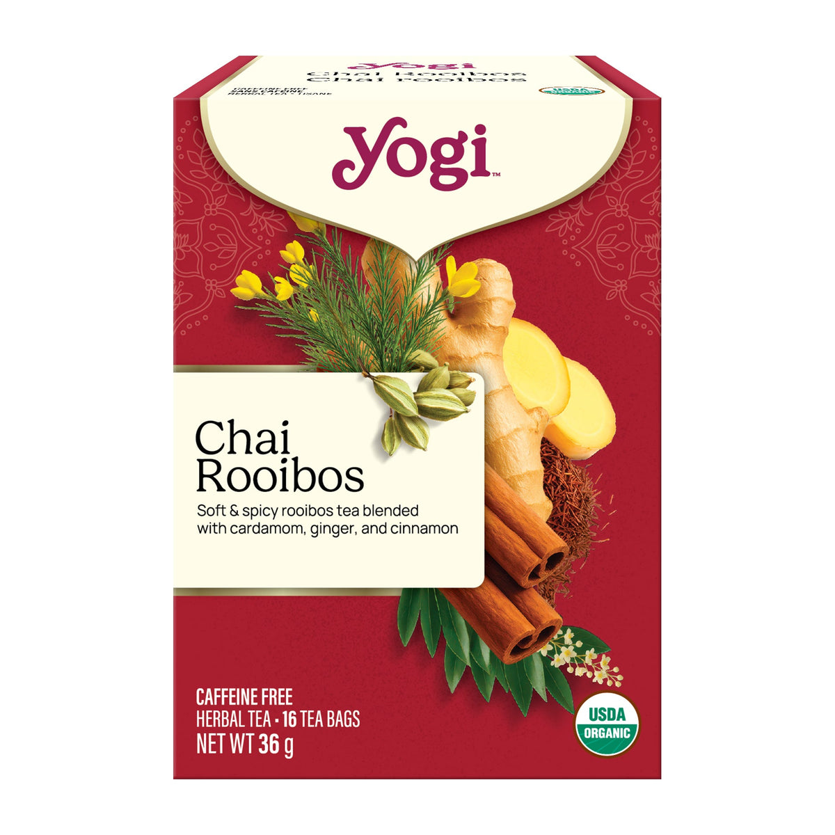 Yogi Chai Rooibos Tea, Organic Herbal Chai with Rooibos, Cardamom and Cinnamon, 16 Tea Bags