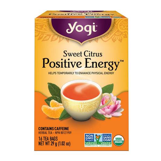 Yogi Sweet Citrus Positive Energy Tea, Organic Tea with Eleuthero, Yerba Mate and Black Tea, 16 Tea Bags