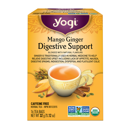 Yogi Mango Ginger Digestive Support Tea, Organic Herbal Tea with Ginger, Cinnamon and Rooibos, 16 Tea Bags