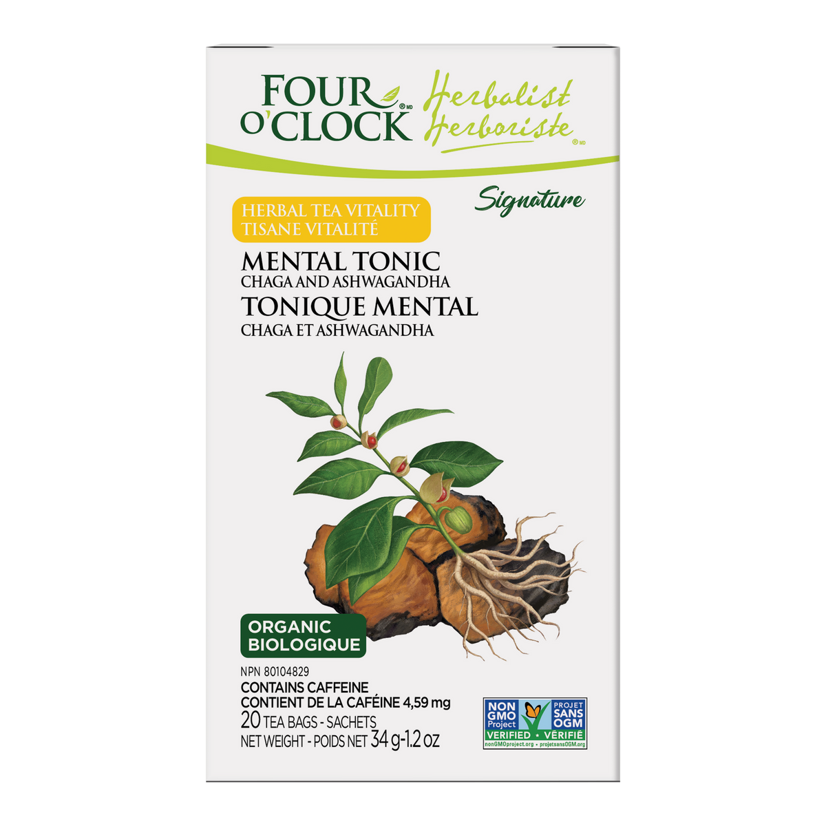 Four O'Clock Vitality Mental Tonic Organic Herbal Tea, 20 tea bags