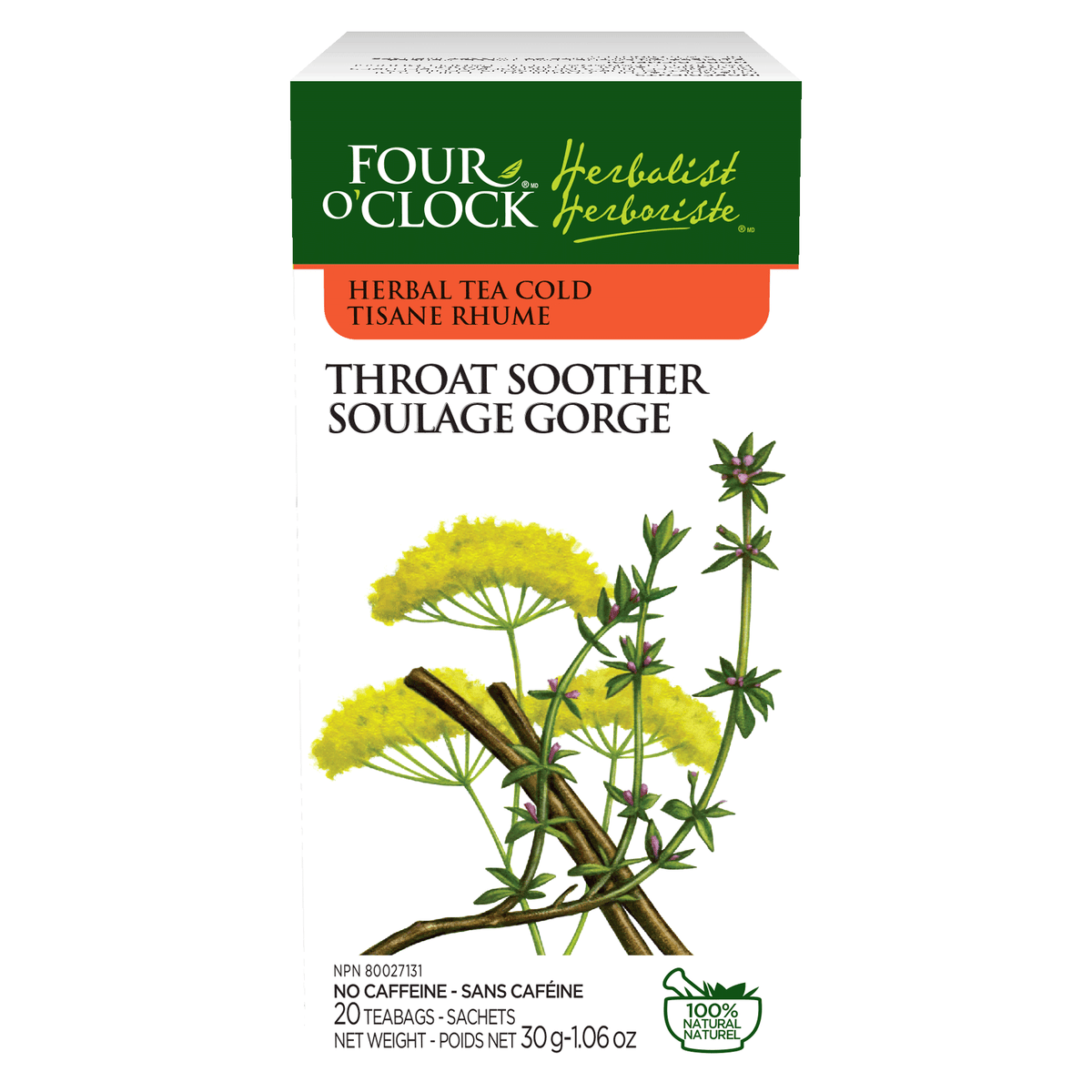 Four O'Clock Throat Soother Herbal Tea, 20 tea bags
