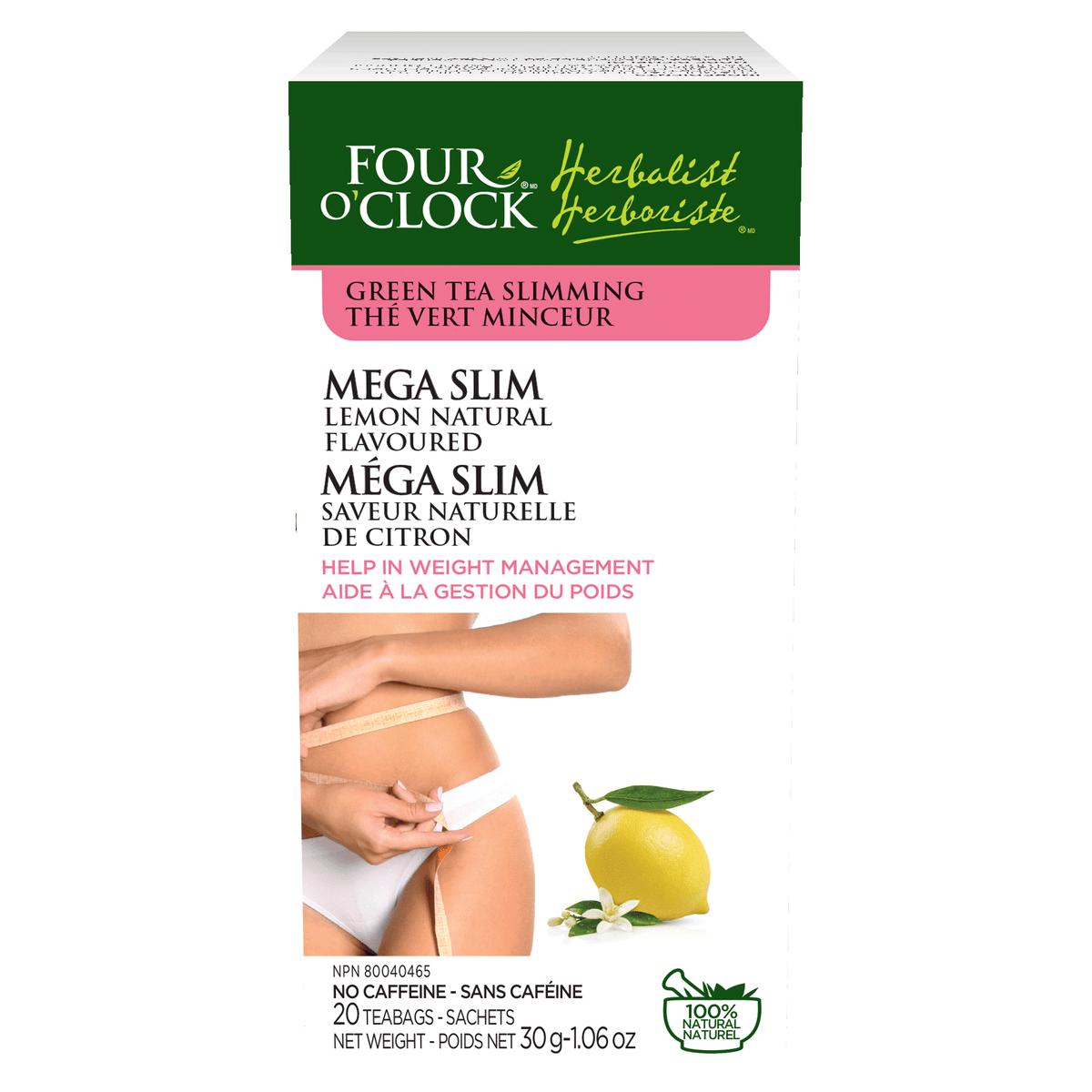 Four O'Clock Mega-Slim Lemon Green Tea, 20 tea bags