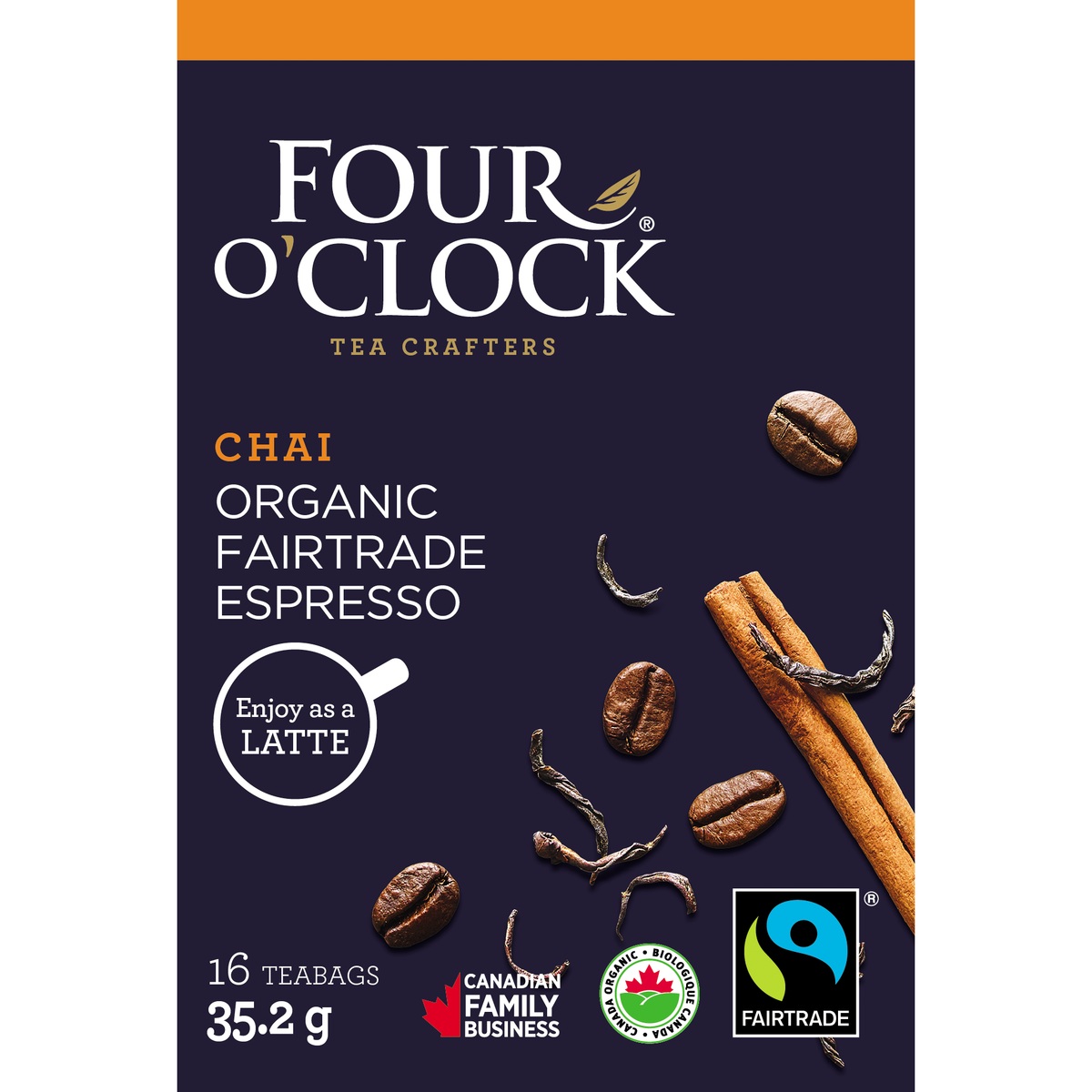 Four O'Clock Espresso Chai Organic Black Tea, 16 tea bags