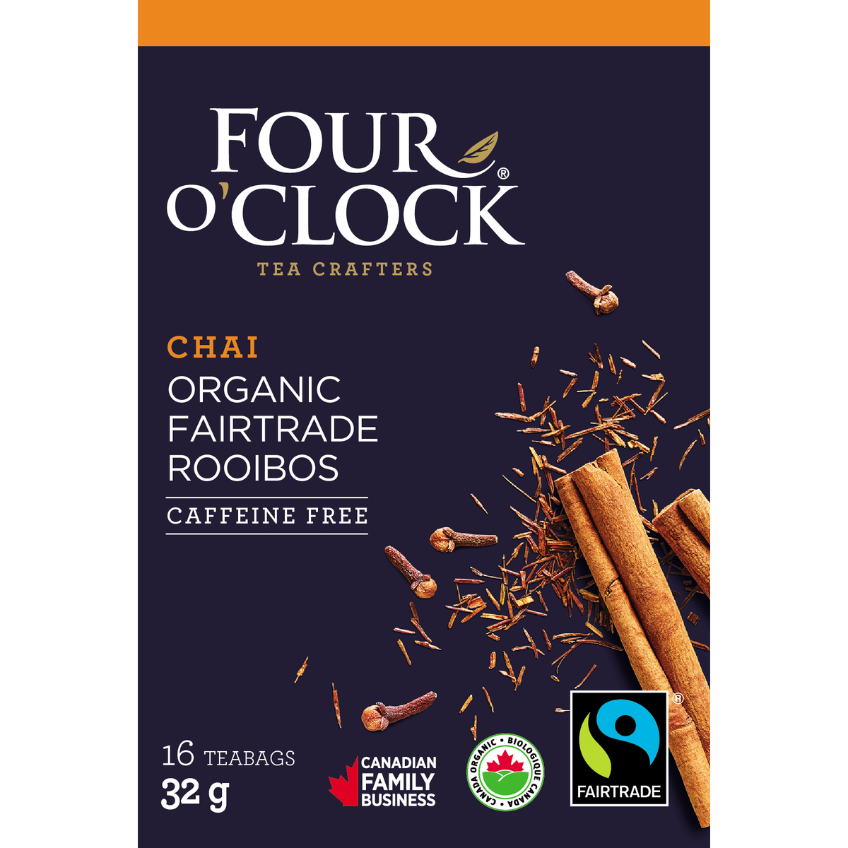 Four O'Clock Rooibos Chai Organic Herbal Tea, 16 tea bags