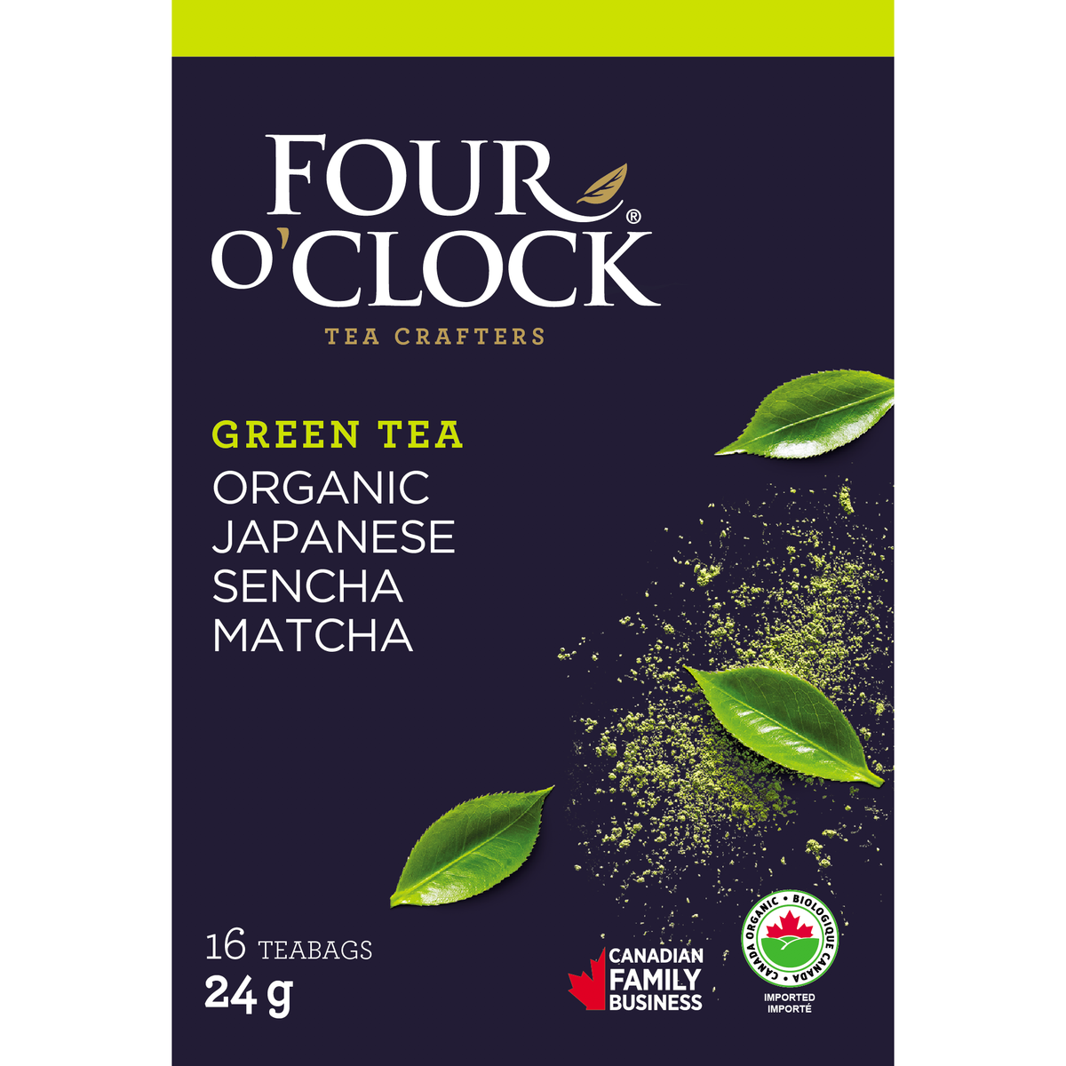 Four O'Clock Sencha Matcha Organic Green Tea, 16 tea bags