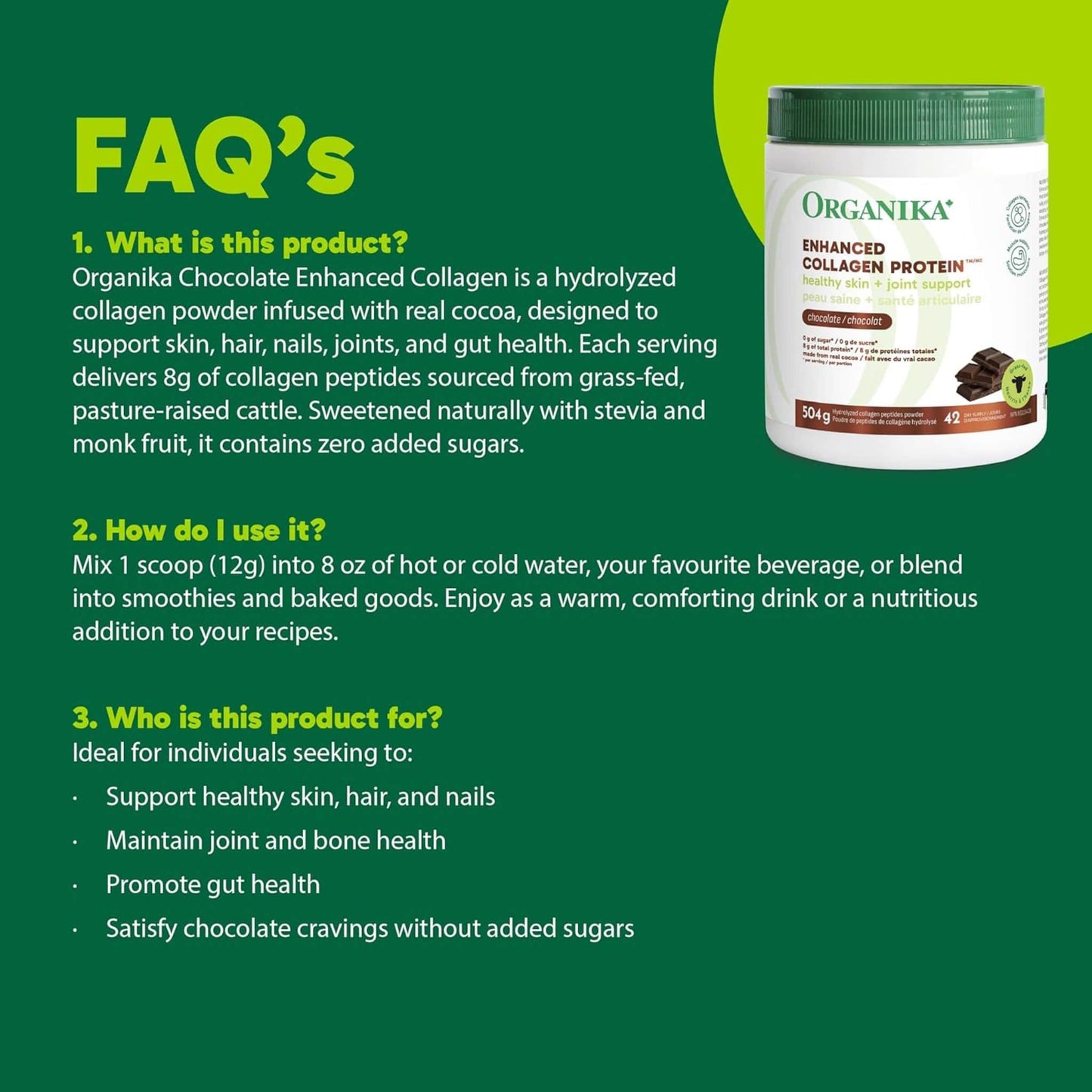 Organika Enhanced Collagen Powder (100% flavourless hydrolyzed collagen peptides), 250-500g