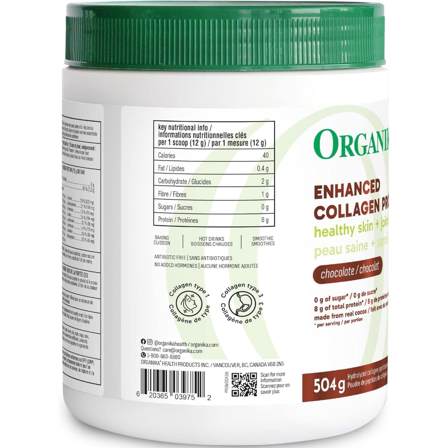 Organika Enhanced Collagen Powder (100% flavourless hydrolyzed collagen peptides), 250-500g