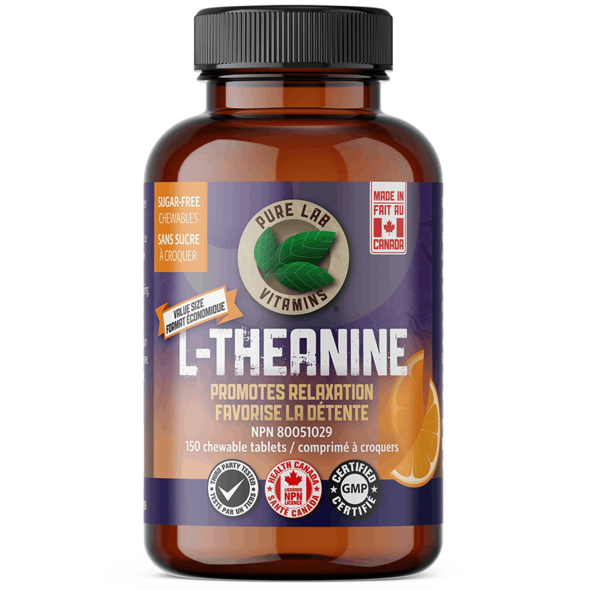 Orange 150 Chewable Tablets | Pure Lab Vitamins L-Theanine // orange flavour Infographic