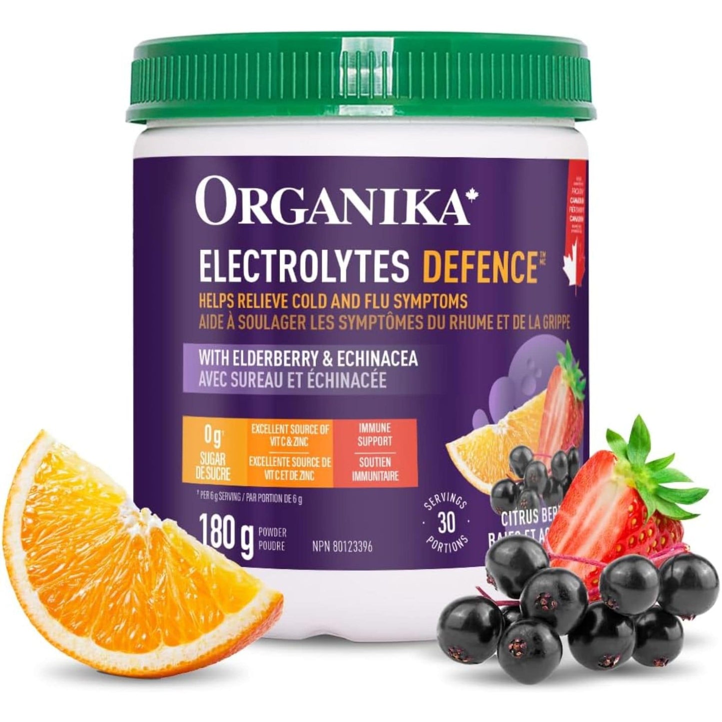 Citrus Berry Flavour, 180g | Organika Electrolytes Defence Powder with Elderberry & Echinacea