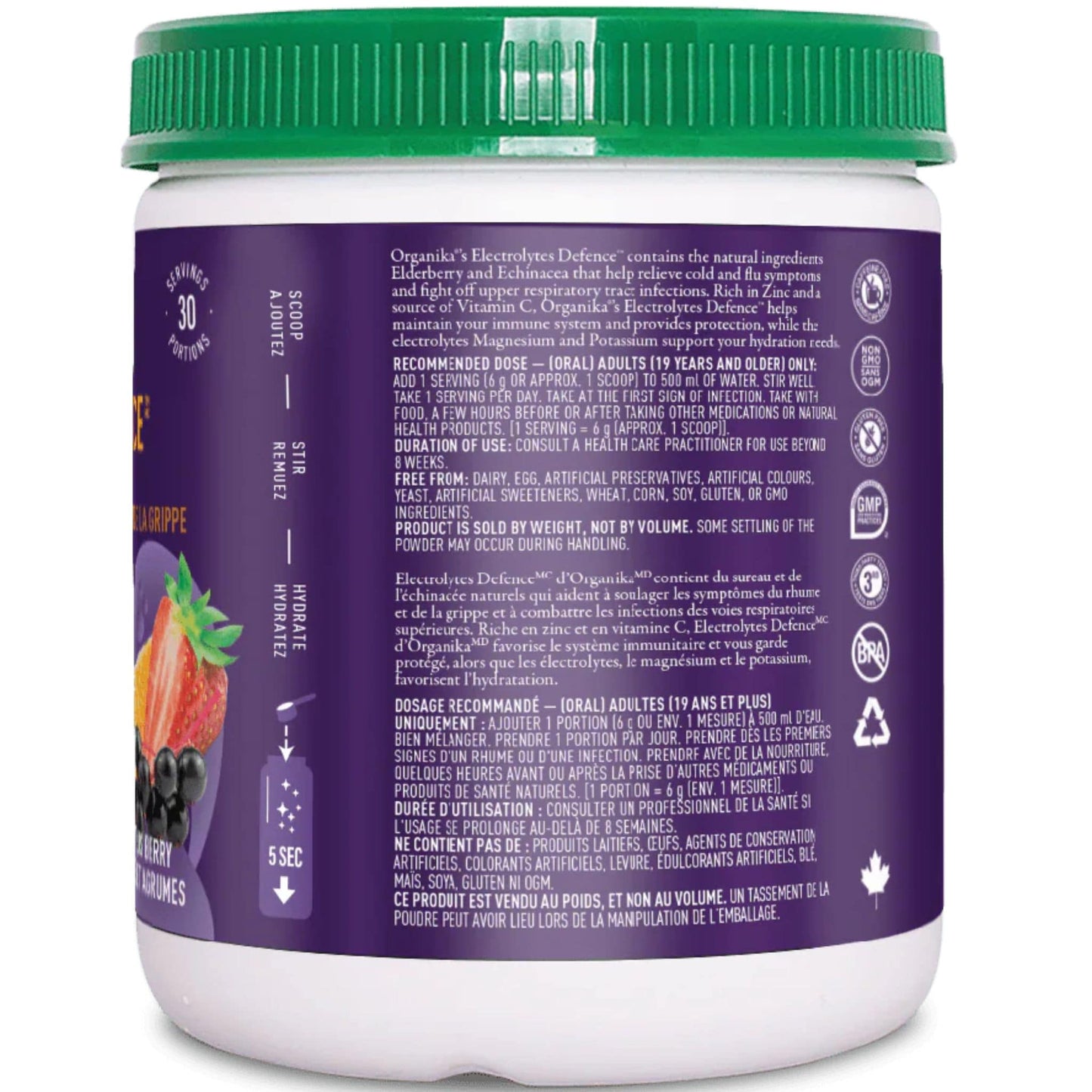 Citrus Berry Flavour, 180g | Organika Electrolytes Defence Powder with Elderberry & Echinacea