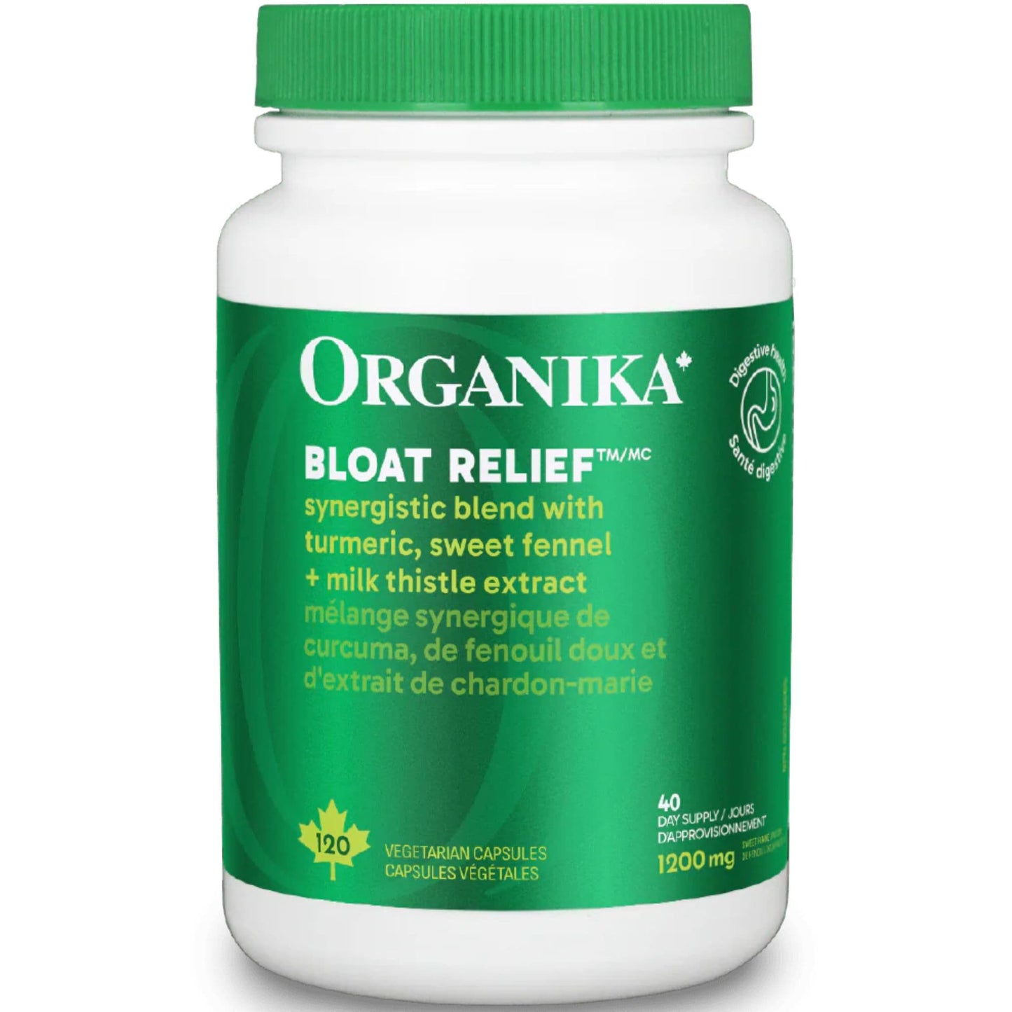 120 Vegetarian Capsules | Organika Bloat Relief 1200 mg