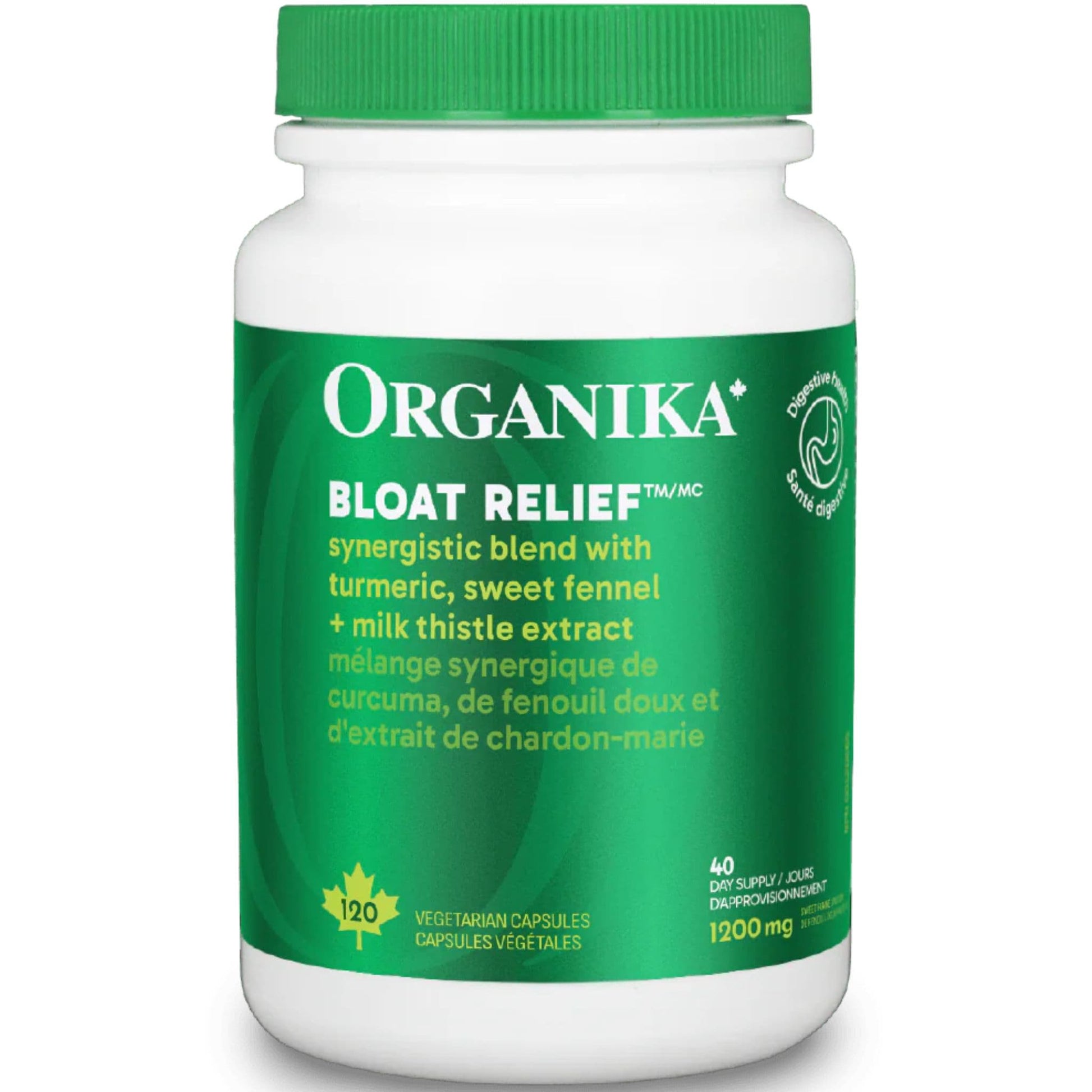 120 Vegetarian Capsules | Organika Bloat Relief 1200 mg
