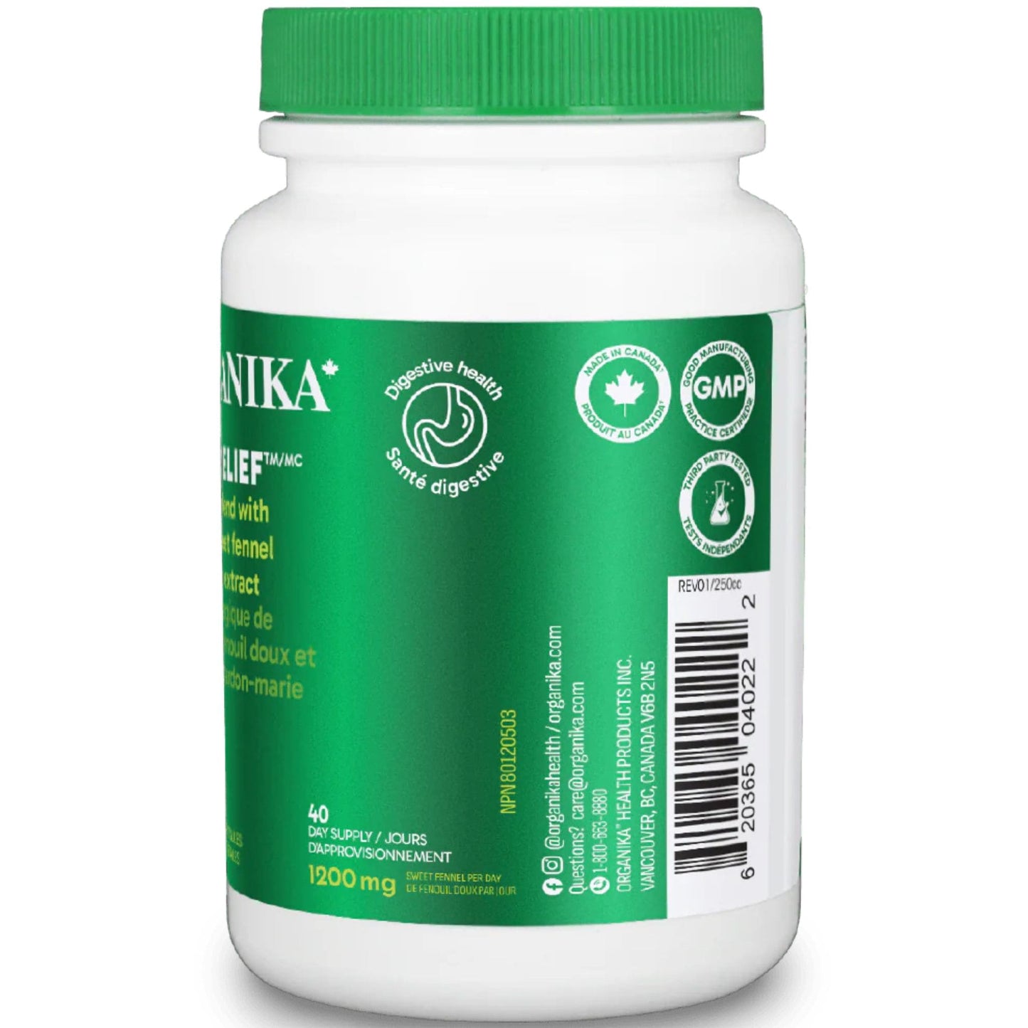 120 Vegetarian Capsules | Organika Bloat Relief 1200 mg