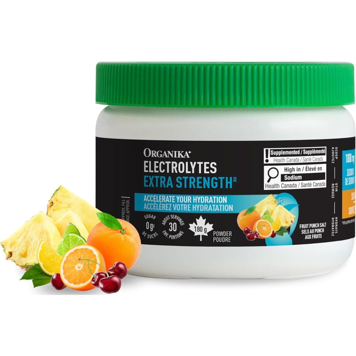 Fruit Punch Flavour, 180 g | Organika Electrolytes Extra Strength Powder