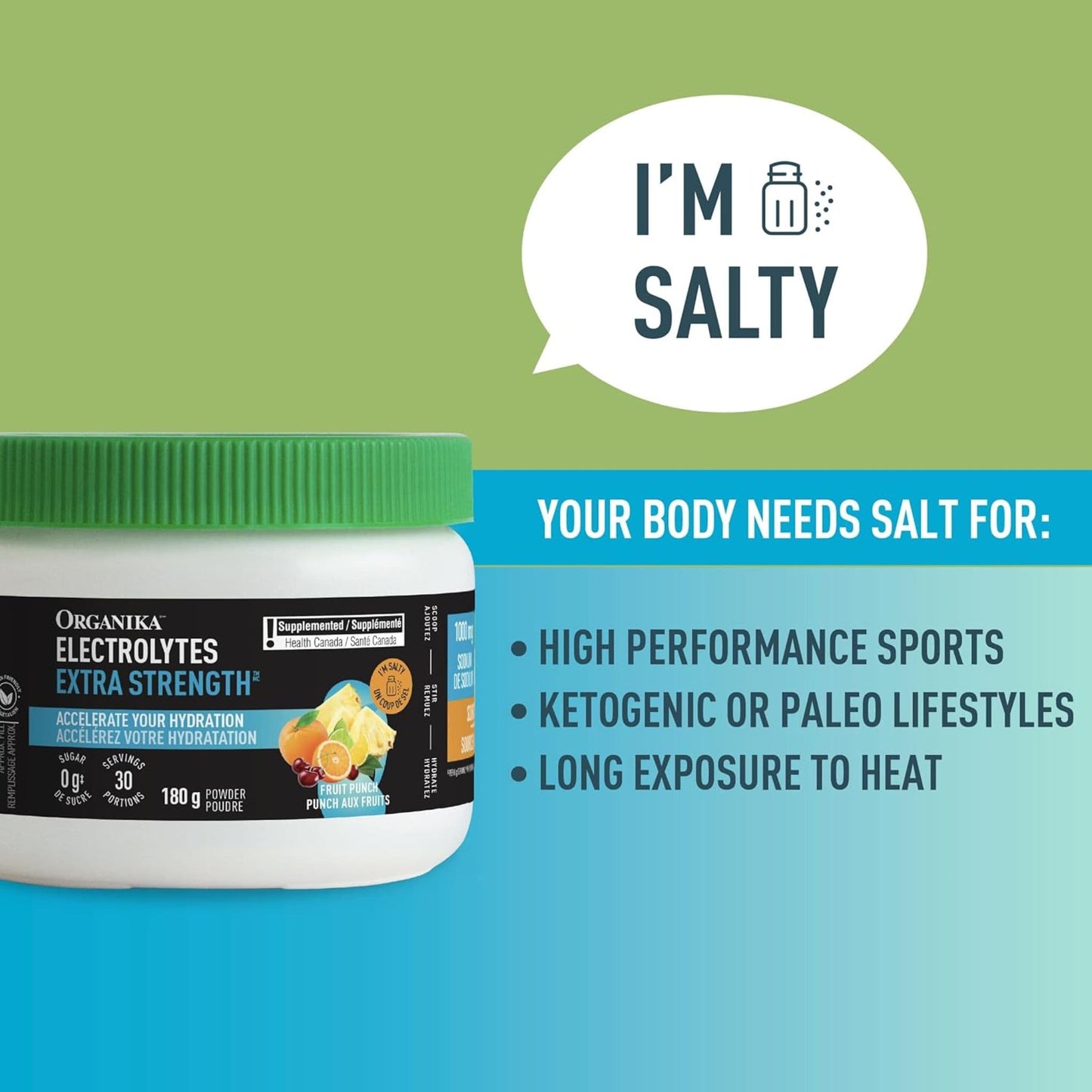 Fruit Punch Flavour, 180 g | Organika Electrolytes Extra Strength Powder