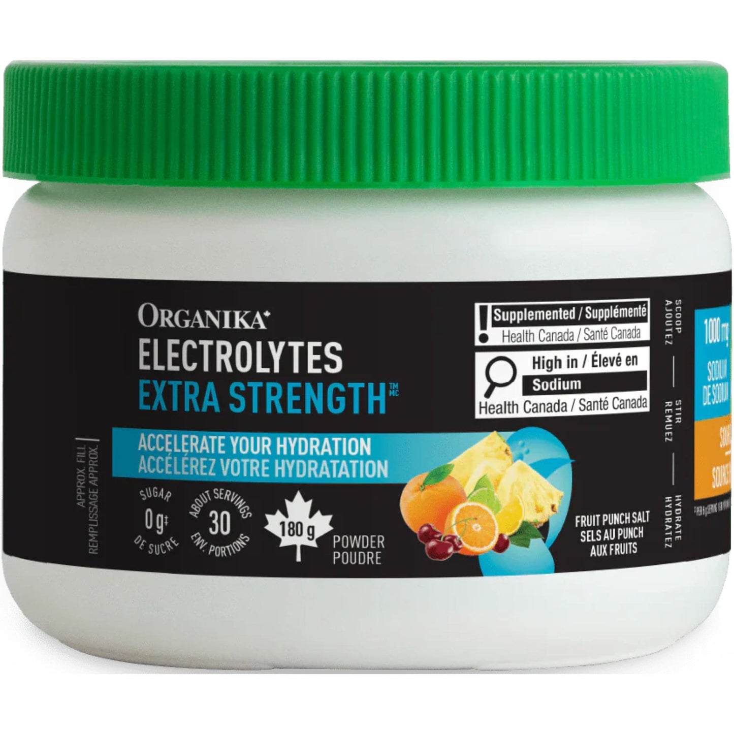 Fruit Punch Flavour, 180 g | Organika Electrolytes Extra Strength Powder