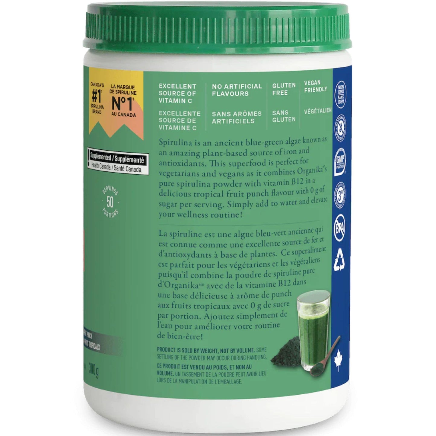 Tropical Fruit Punch Flavour, 300g | Organika Spirulina + B12 Powder