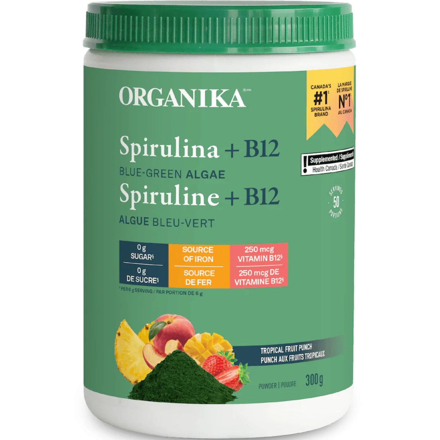 Tropical Fruit Punch Flavour, 300g | Organika Spirulina + B12 Powder