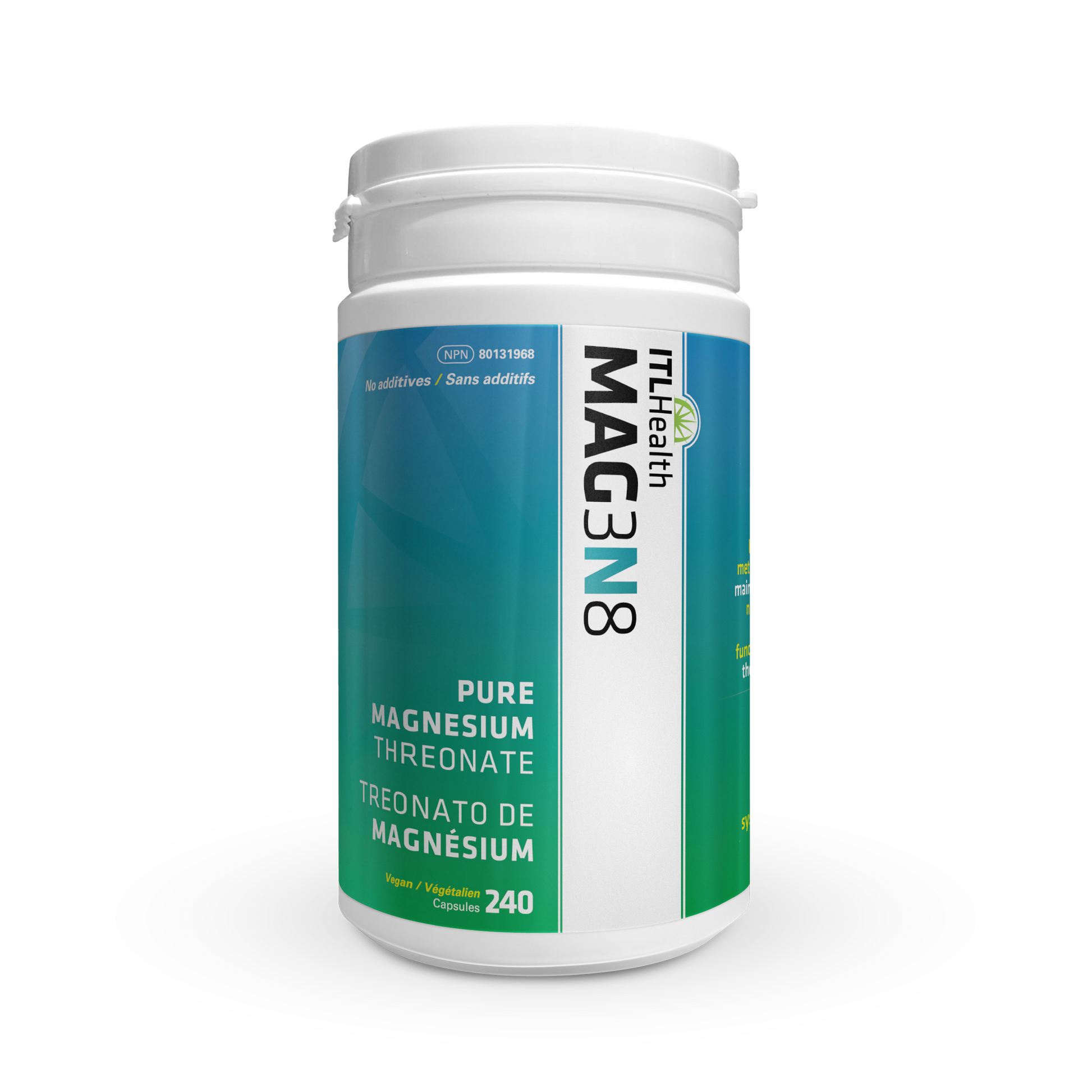 ITL Health MAG3N8 Magnesium L-Threonate, Magtein, Brain and Cognitive Support - 240 Capsules