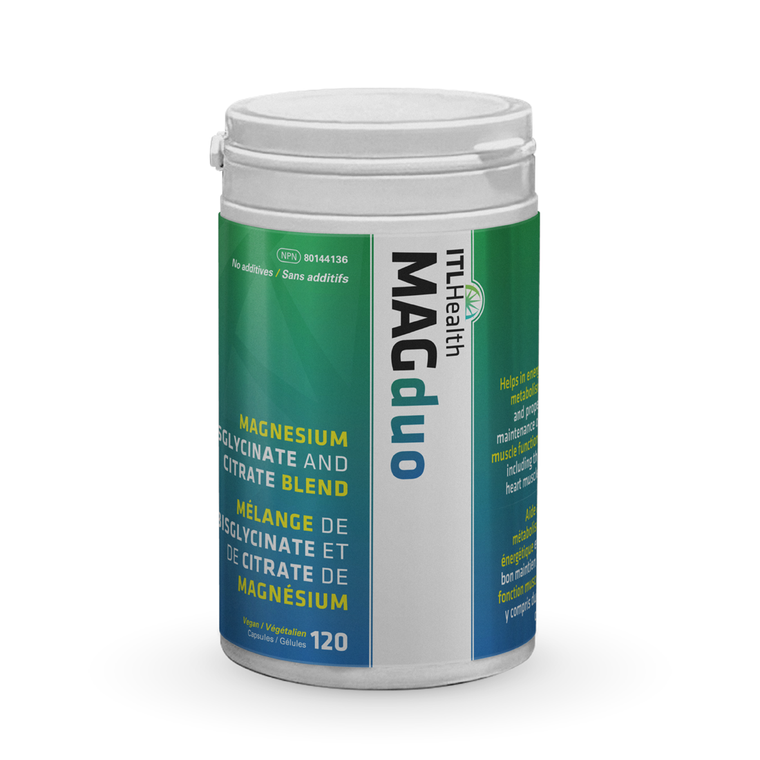 ITL Health MAGduo Magnesium Bisglycinate + Citrate, 120 Vegan Capsules - 120 Vegan Capsules