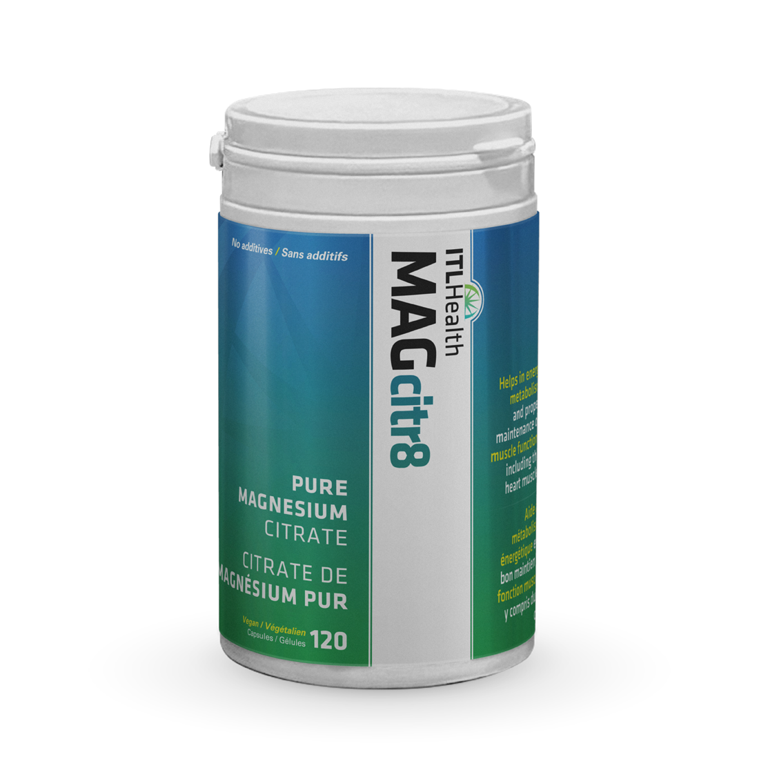ITL Health MAGcitr8 Pure Magnesium Citrate, Digestive Regularity, 120 Vegan Capsules - 120 Vegan Capsules