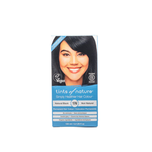 Tints of Nature Permanent Hair Colour, Ammonia-Free Hair Dye with Certified Organic Aloe and Chamomile, 21 Shades, 130ml Kit - 1N Natural Black