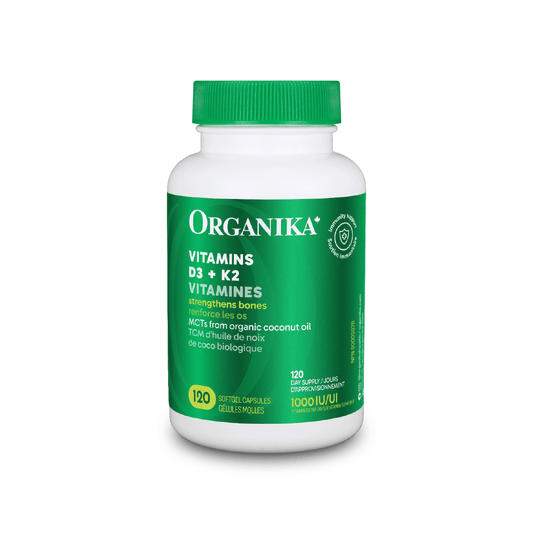 120 Softgels | Organika Vitamin D3 + K2 1000 IU 120 softgel bottle