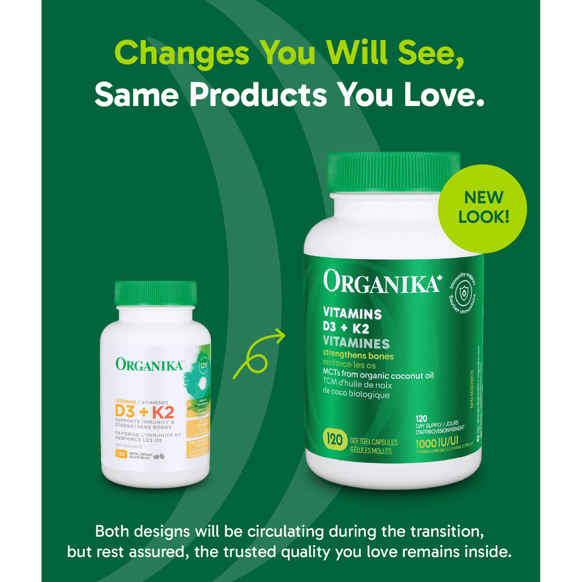 120 Softgels | Organika Vitamin D3 + K2 1000 IU 120 softgel bottle, image 2