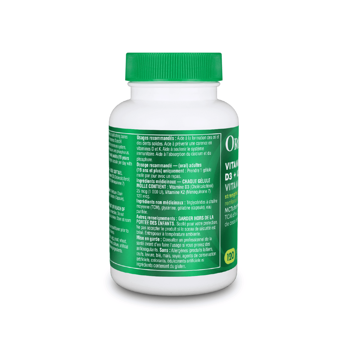 120 Softgels | Organika Vitamin D3 + K2 1000 IU 120 softgel bottle, image 5