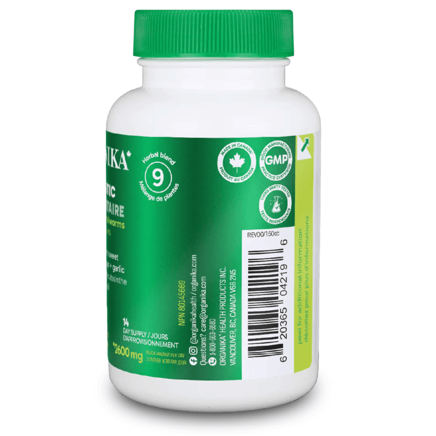 56 Vegetable Capsules | Organika Antiparasitic label