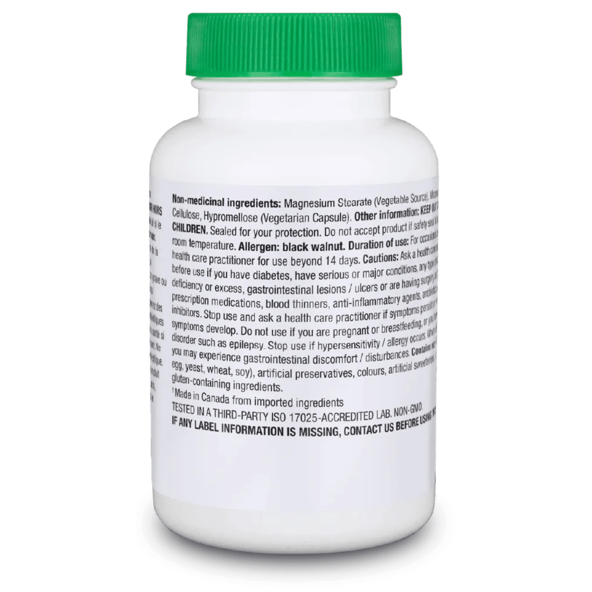 56 Vegetable Capsules | Organika Antiparasitic label and ingredients