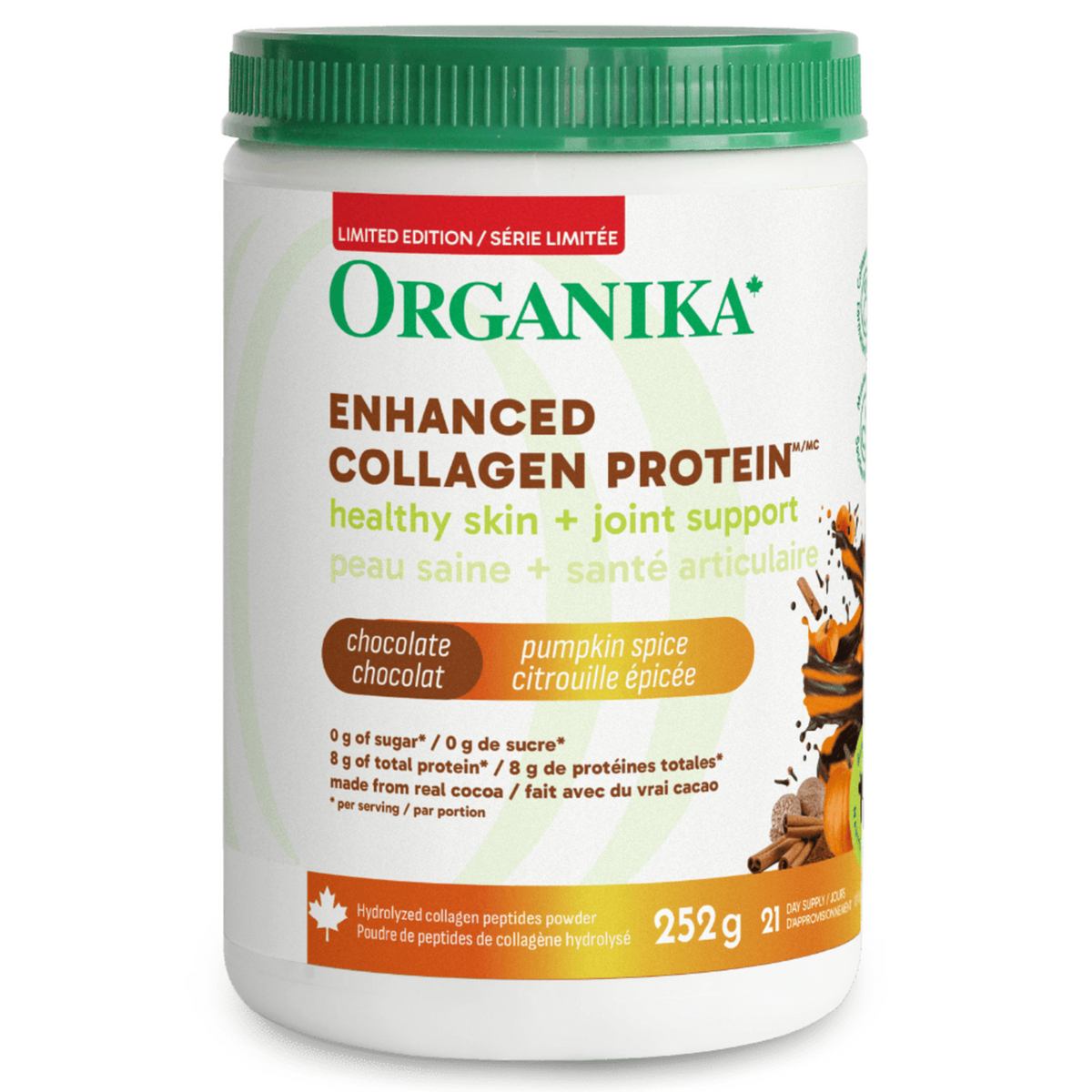 252g Chocolate Pumpkin Spice | Organika Enhanced Collagen Protein 252g tub, limited edition // chocolate pumpkin spice flavour