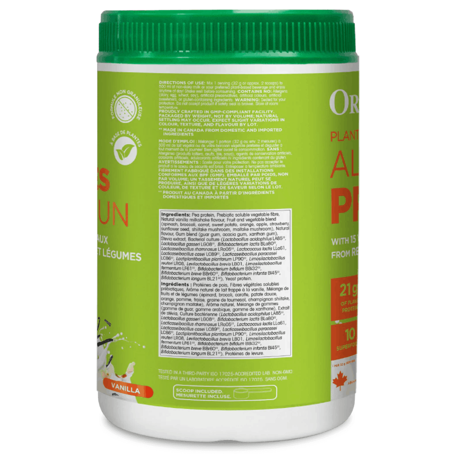 640g Vanilla | Organika All-In-One Protein Powder ingredient label