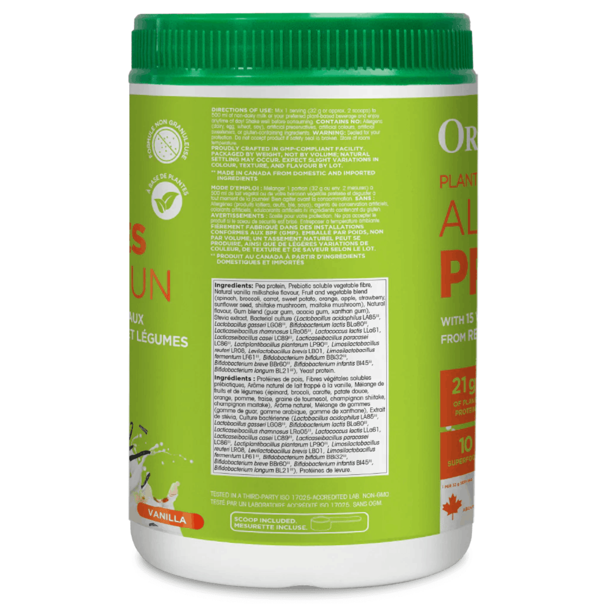 640g Vanilla | Organika All-In-One Protein Powder ingredient label