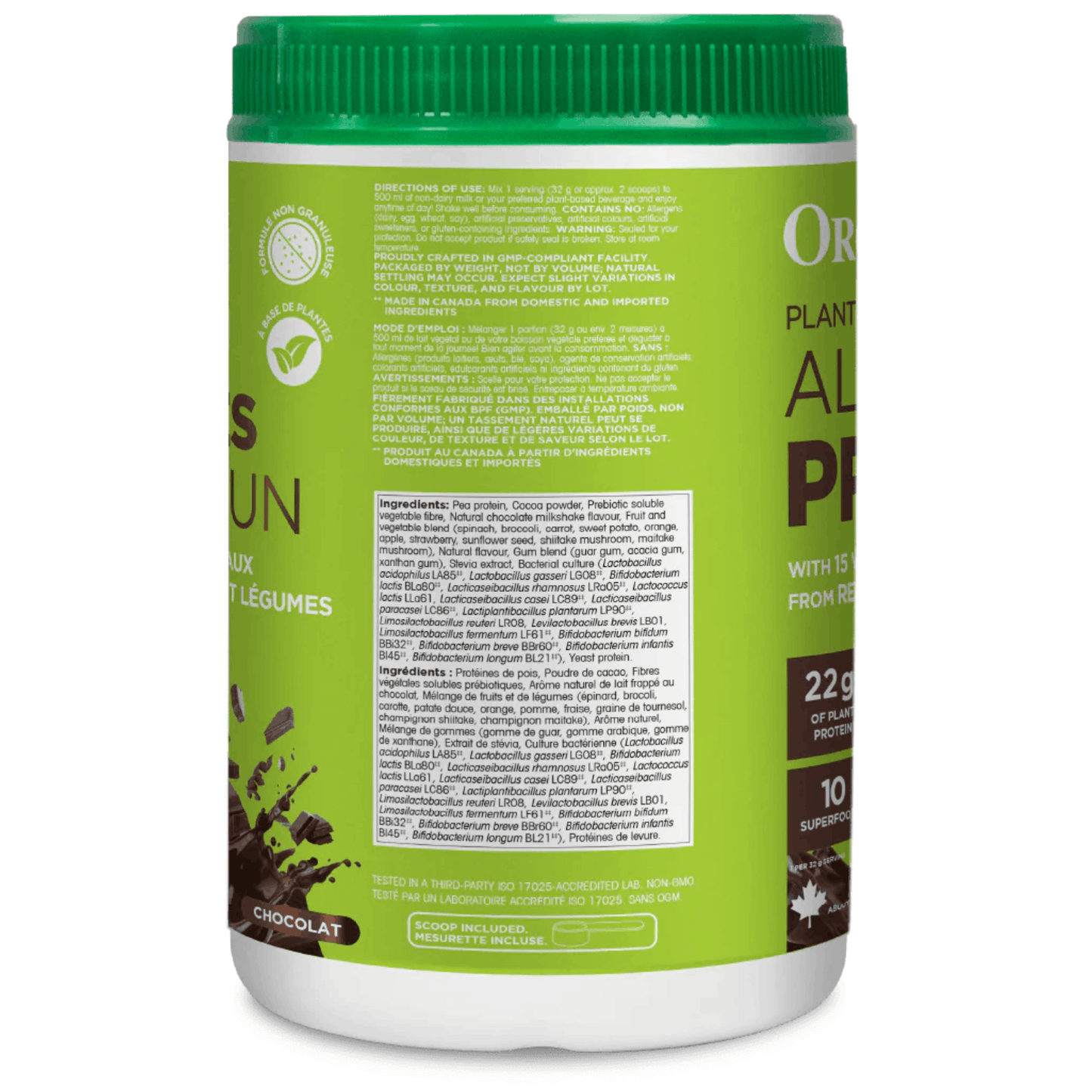 640g Chocolate | Organika All-In-One Protein Powder ingredient label