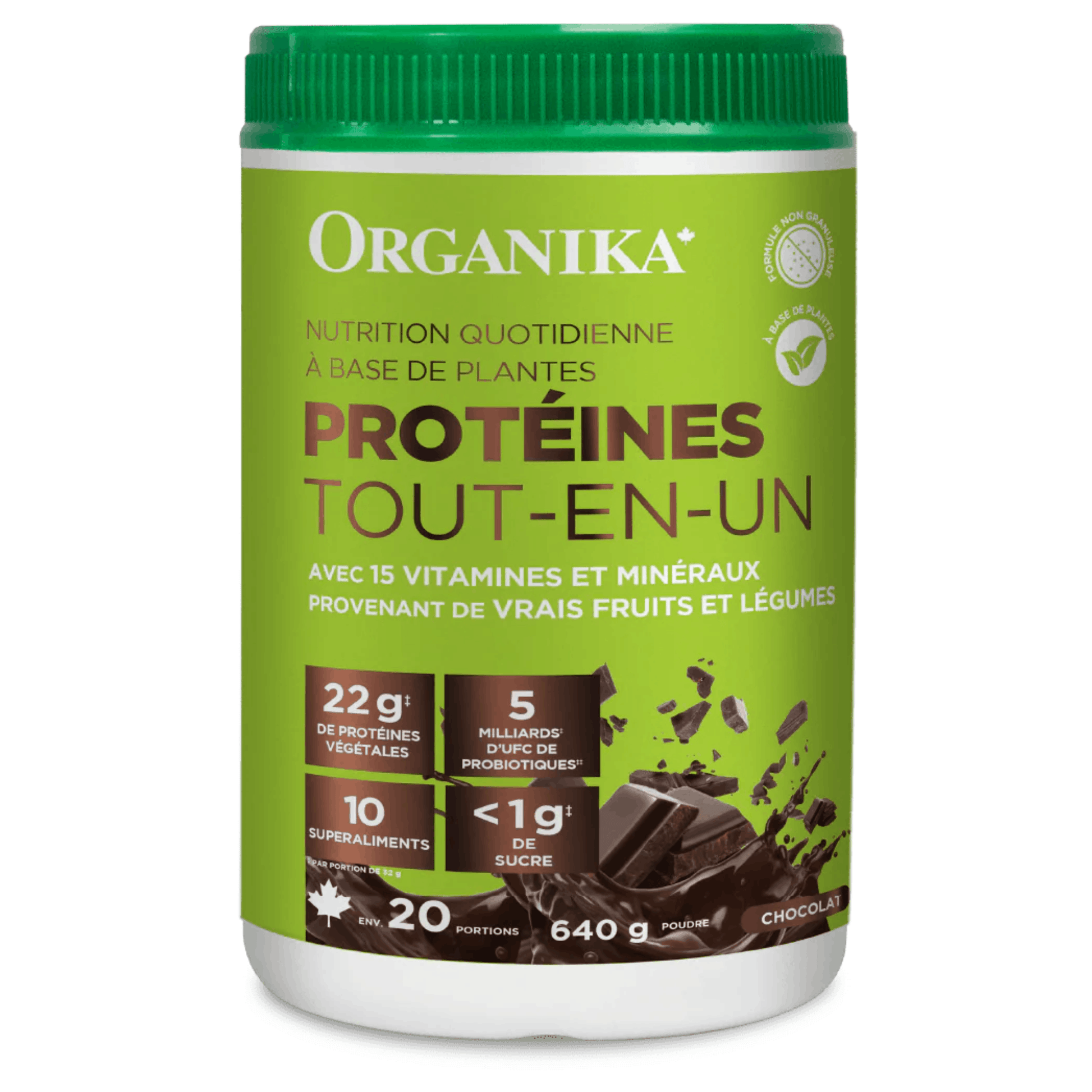 640g Chocolate | Organika All-In-One Protein Powder french label