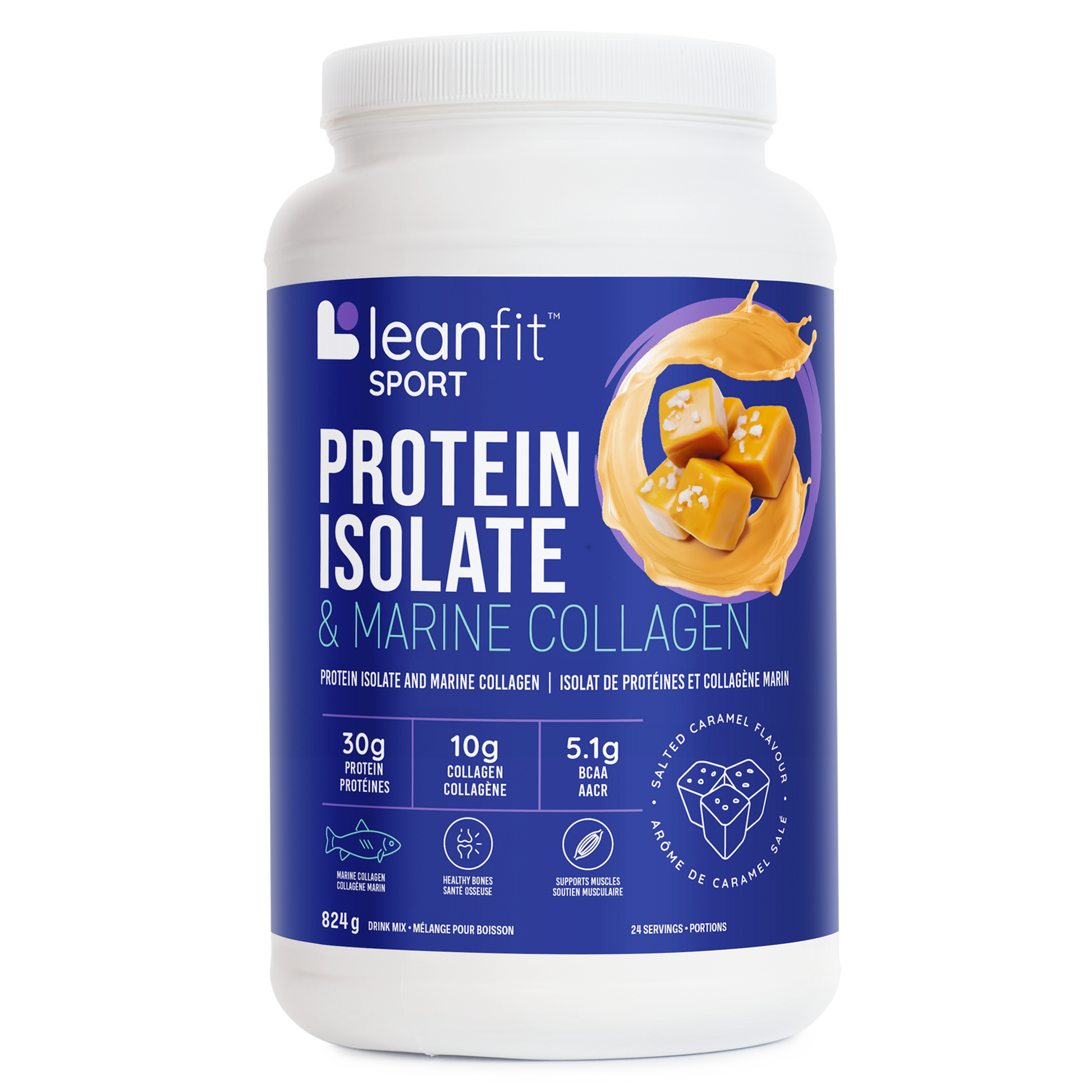 Salted Caramel | LeanFit Whey Isolate & Marine Collagen Salted Caramel container