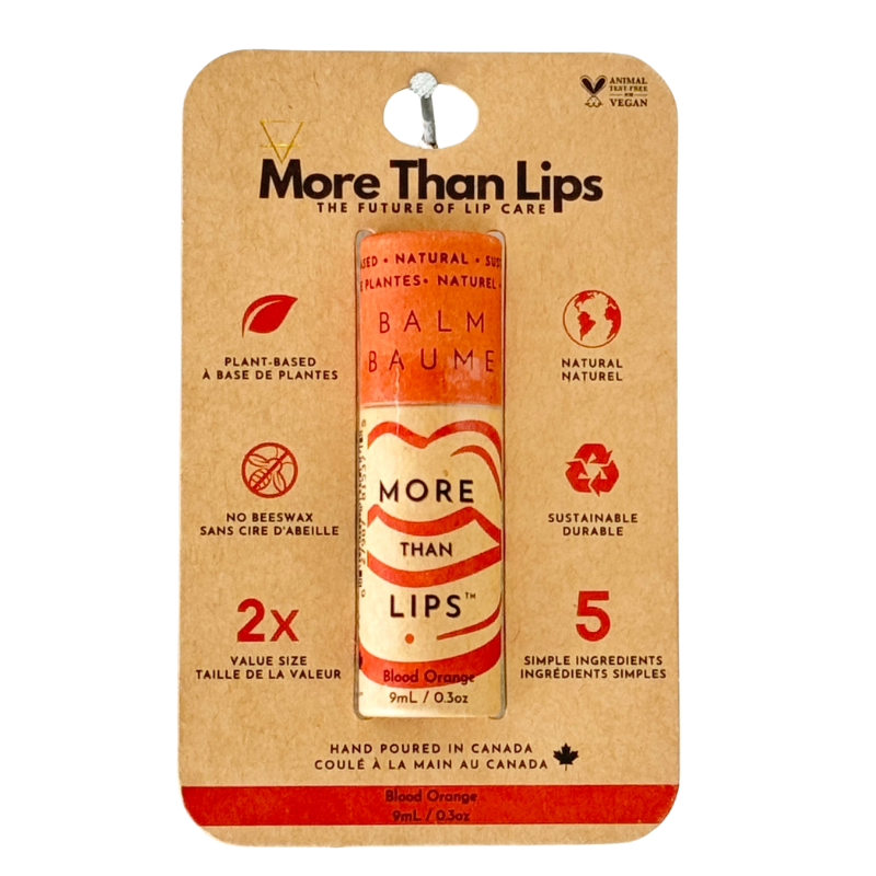 More Than Lips Vegan Lip Balm in Paper Tube, Lemonade, Pink Grapefruit, Minty Fresh, Birthday Cake or Blood Orange, Case of 10 x 9ml - Blood Orange / Peggable hang card