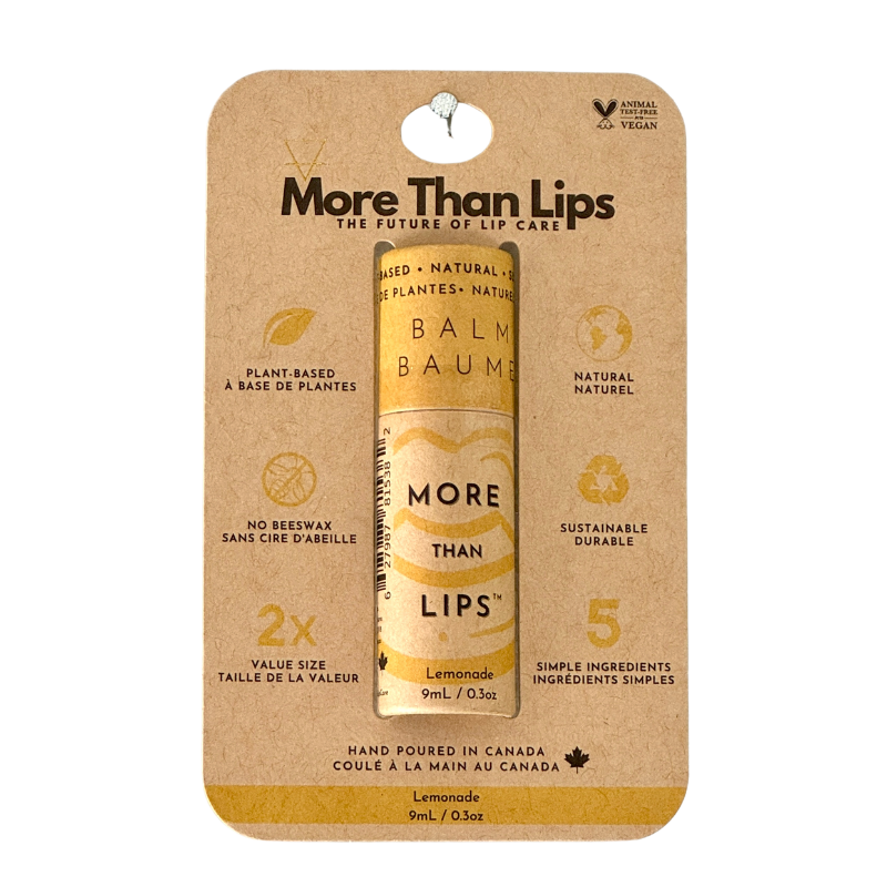 More Than Lips Vegan Lip Balm in Paper Tube, Lemonade, Pink Grapefruit, Minty Fresh, Birthday Cake or Blood Orange, Case of 10 x 9ml - Lemonade / Peggable hang card